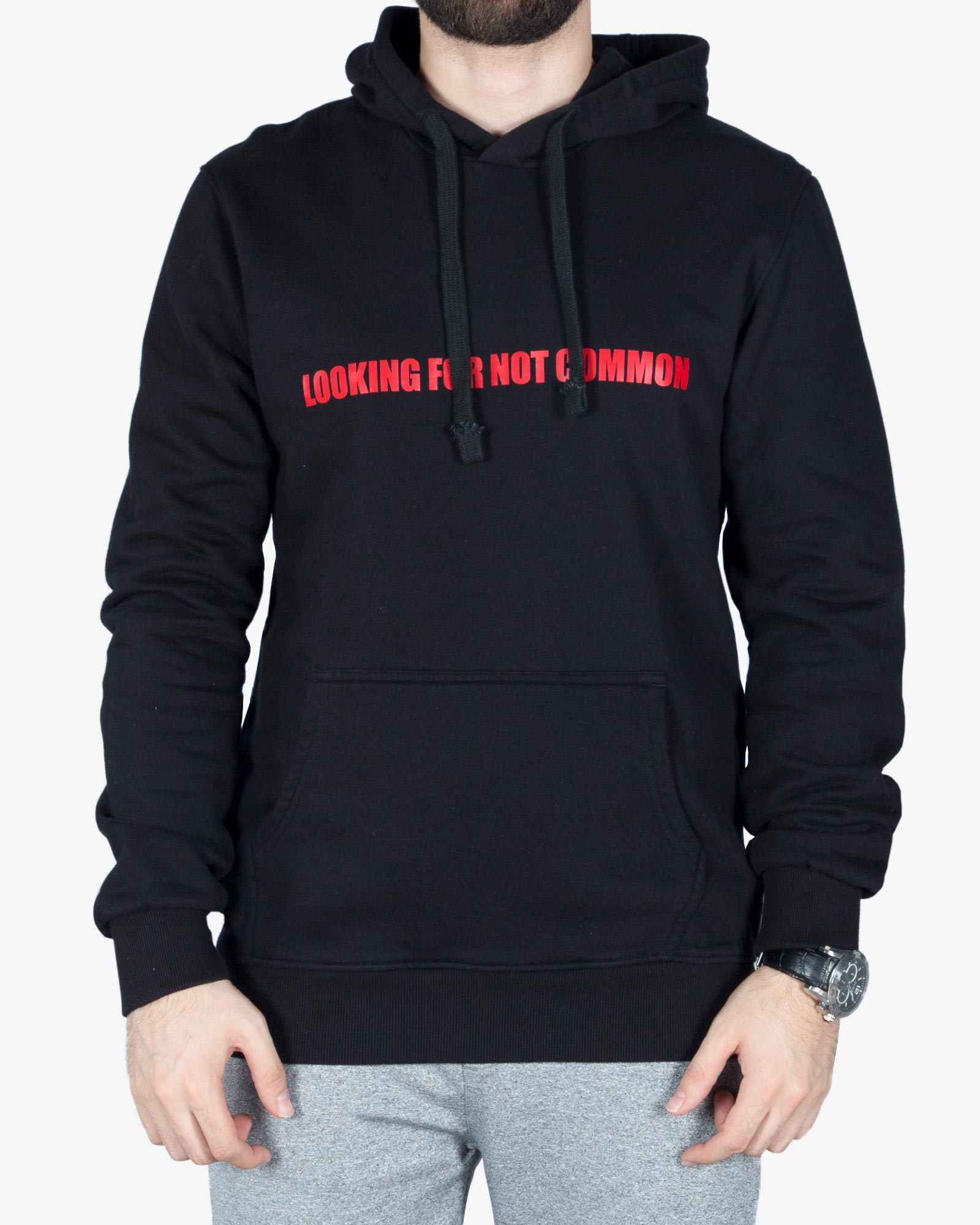 هودی مردانه مشکی جلو بسته - مشکی - رو به رو