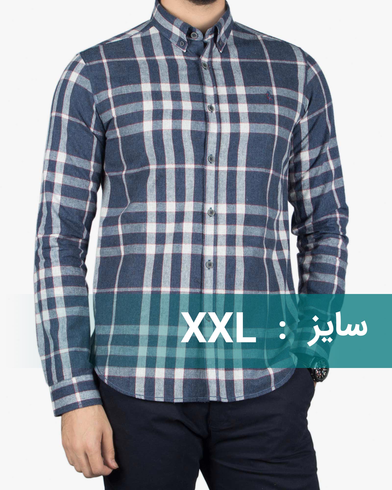 پیراهن پشمی چهارخانه مردانه - آبی نفتی