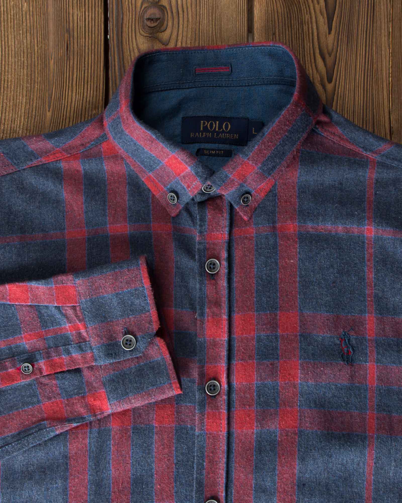 پیراهن پشمی چهارخانه مردانه - قرمز - یقه مردانه