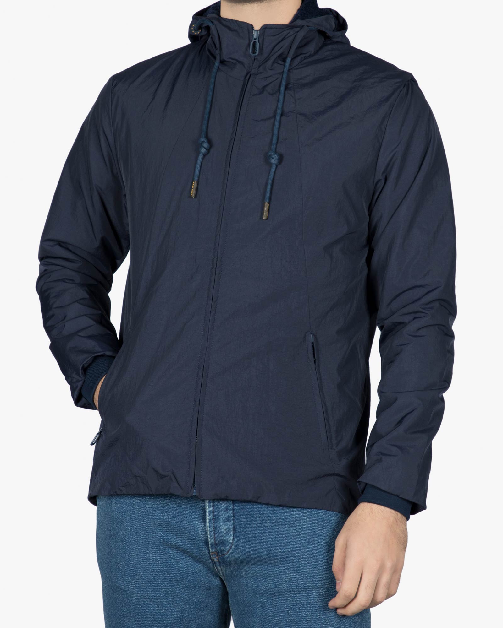 کاپشن شمعی مردانه کلاه دار - سرمه ای - رو به رو