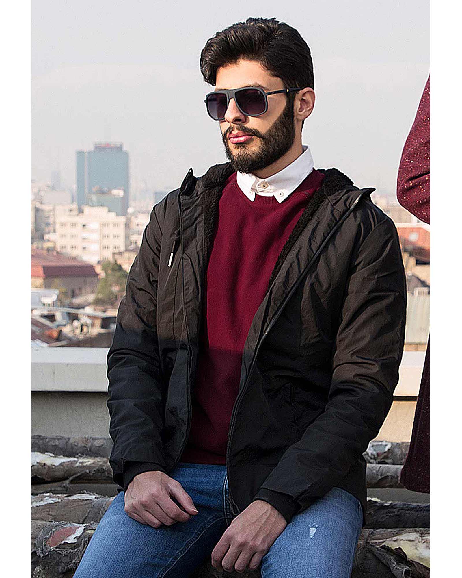 کاپشن شمعی مردانه کلاه دار - مشکی - محیطی مردانه