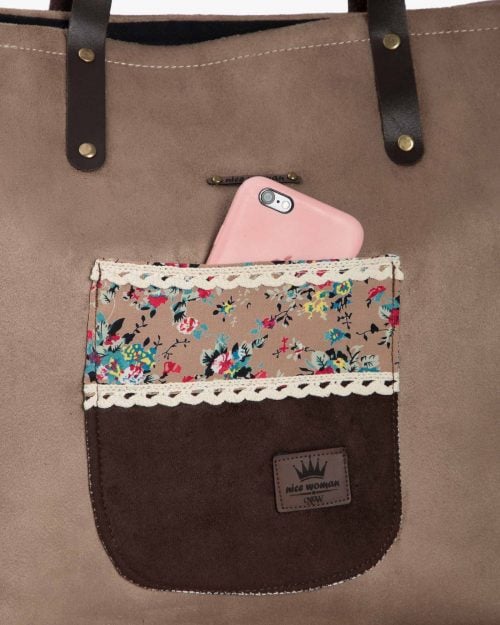 کیف دوشی جیر زنانه - قهوه ای روشن - جیب
