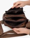 کیف چرم مردانه دوشی قهوه ای - قهوه ای - جیب