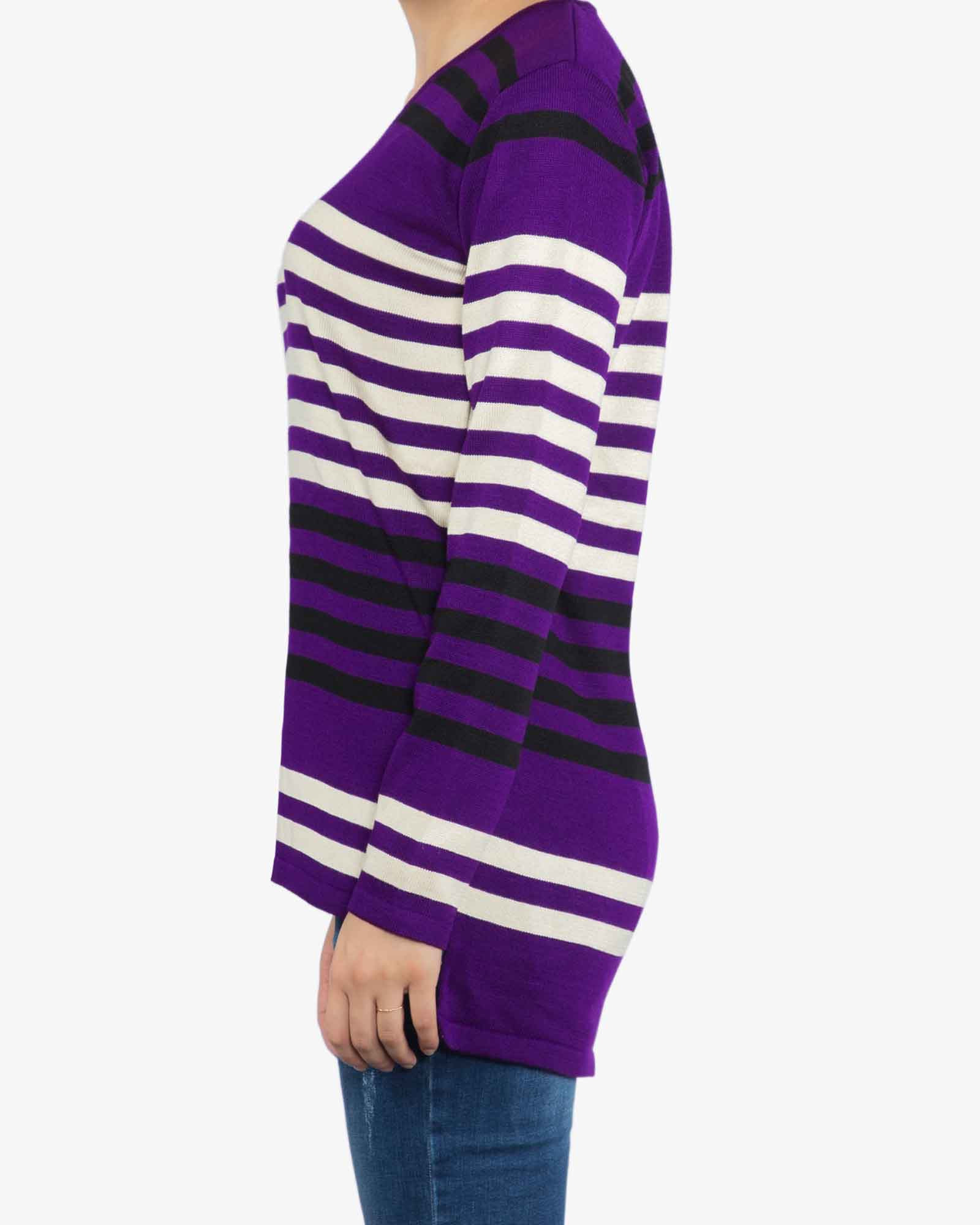 بلوز بافت راه راه زنانه یقه هفت - بنفش - بغل