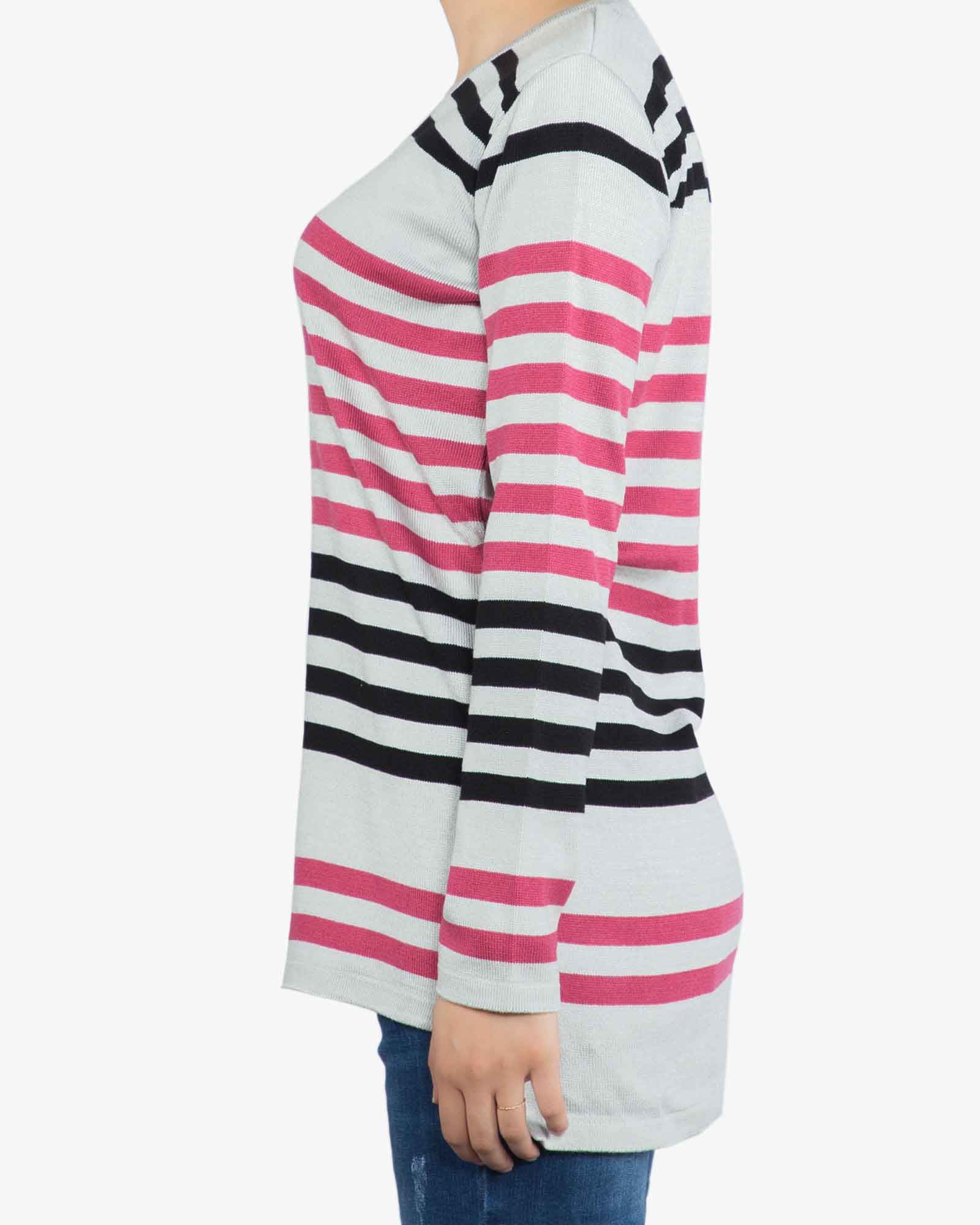 بلوز بافت راه راه زنانه یقه هفت - طوسی کمرنگ - بغل