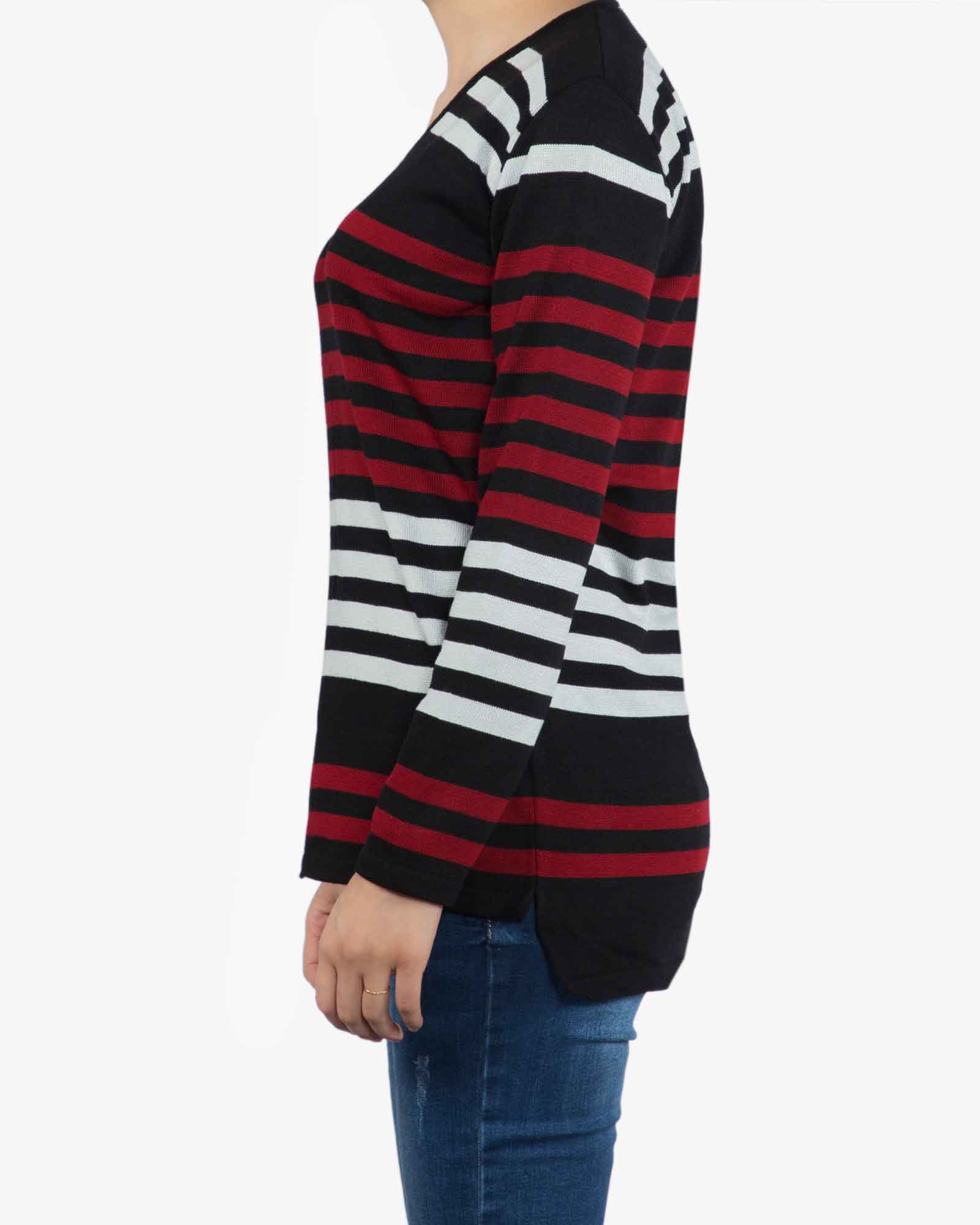 بلوز بافت راه راه زنانه یقه هفت - مشکی - بغل