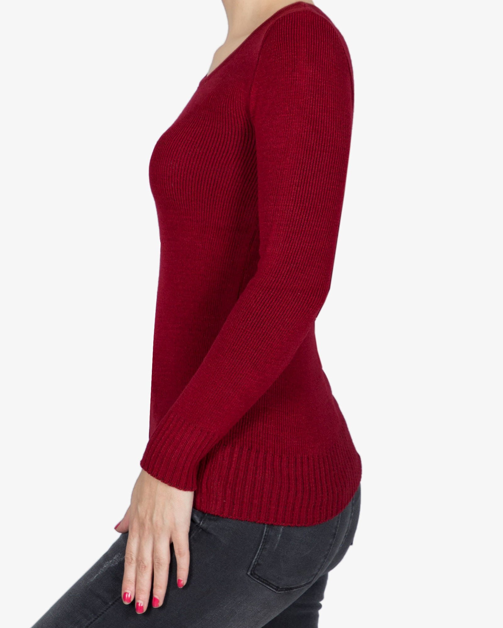 بلوز بافت زنانه ساده - زرشکی - بغل