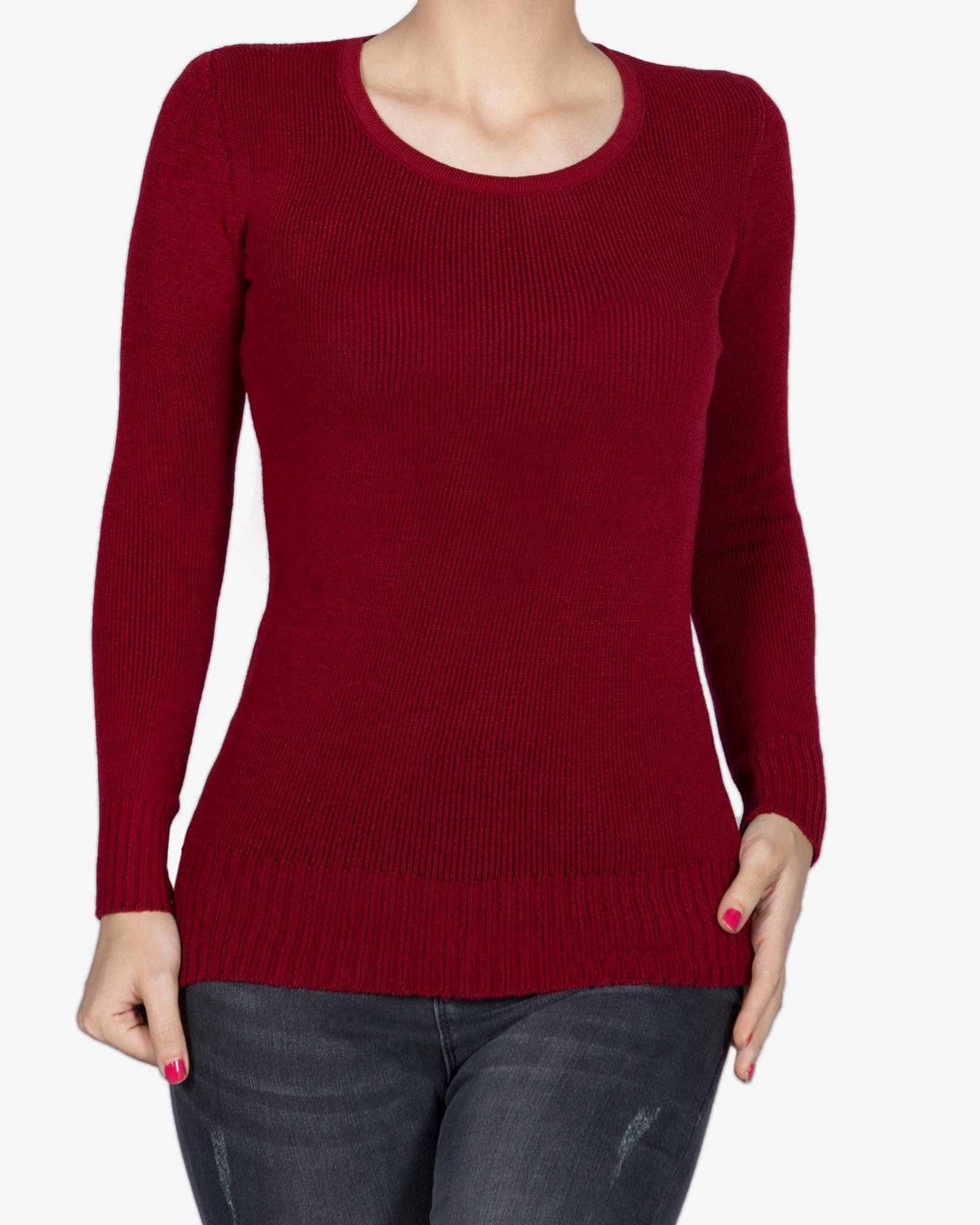 بلوز بافت زنانه ساده - زرشکی - رو به رو