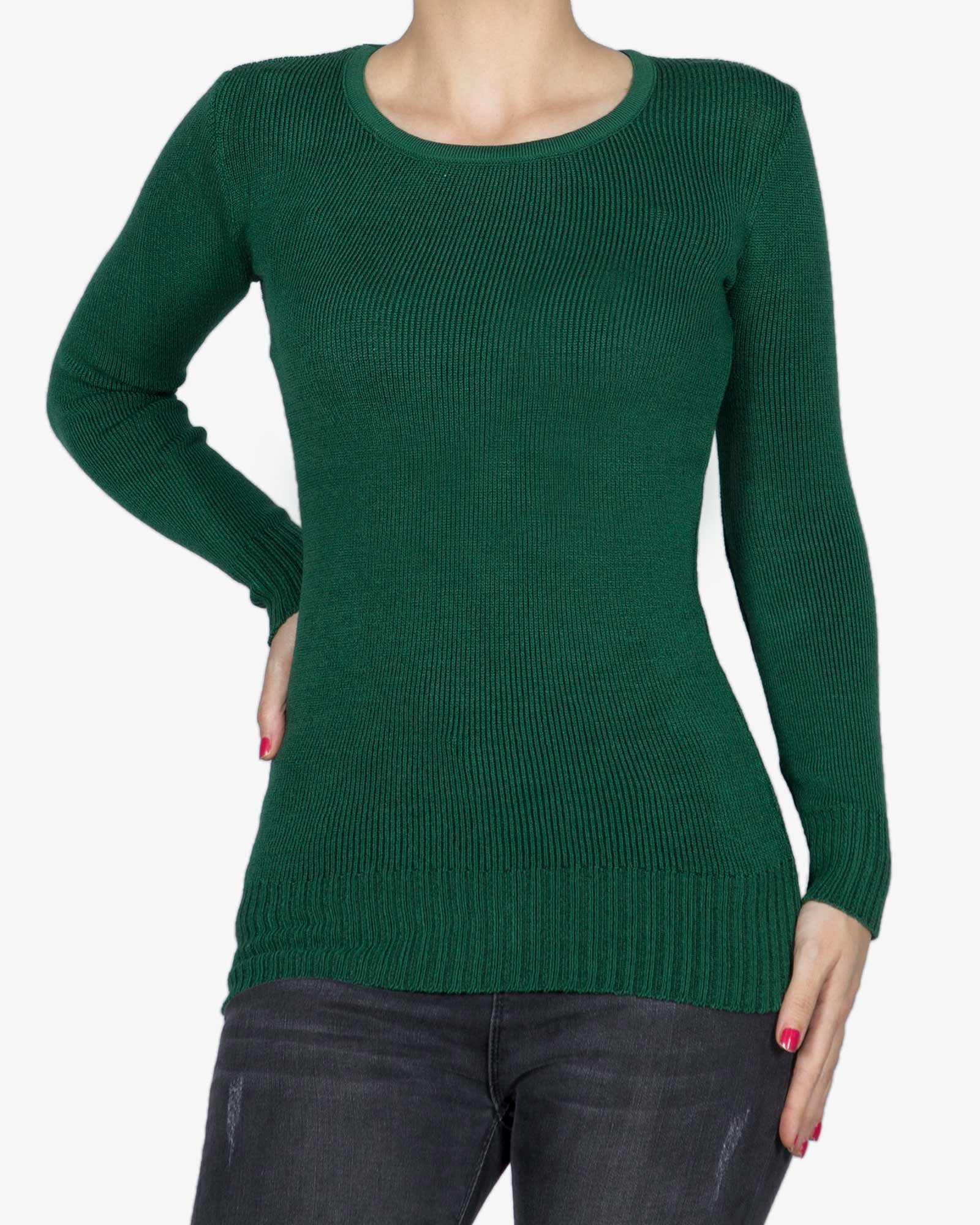 بلوز بافت زنانه ساده - سبز تیره - رو به رو