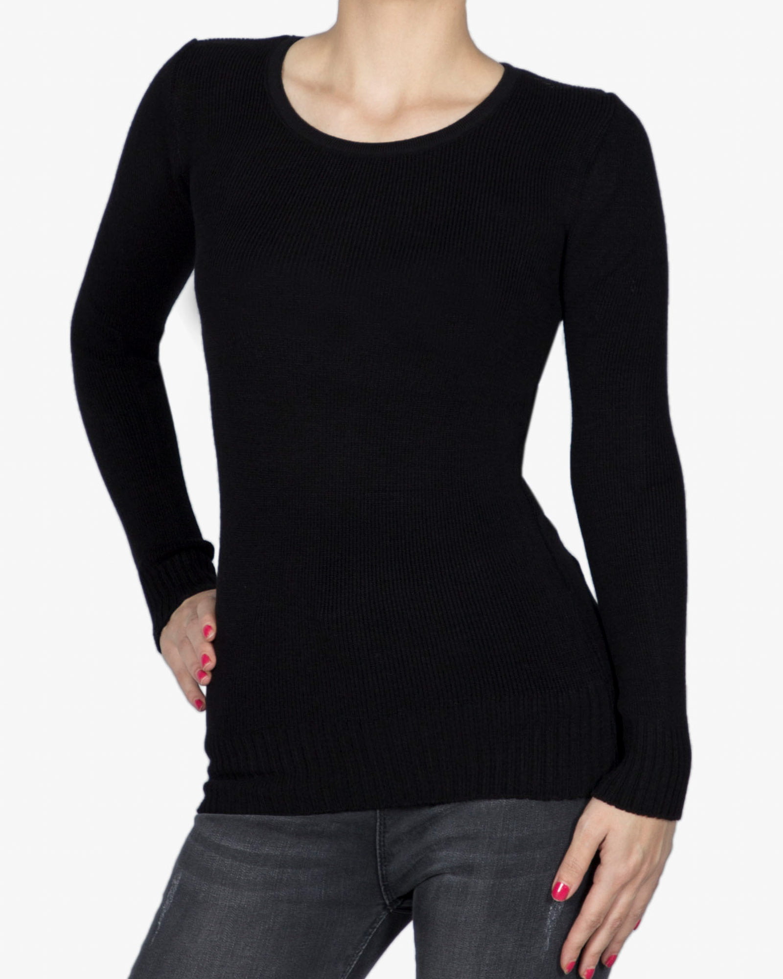 بلوز بافت زنانه ساده - مشکی - رو به رو