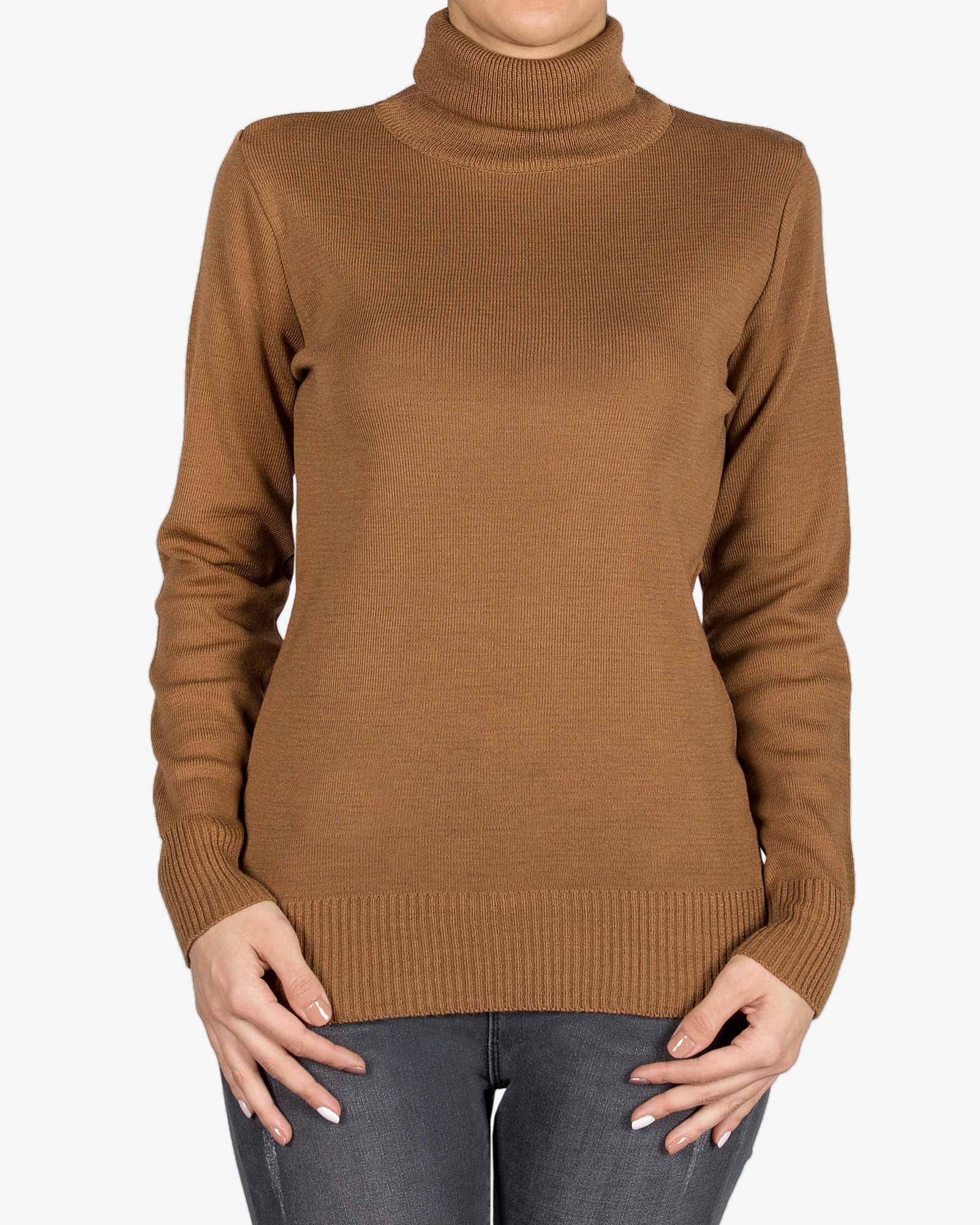 بلوز یقه اسکی بافت زنانه ساده - بادامی