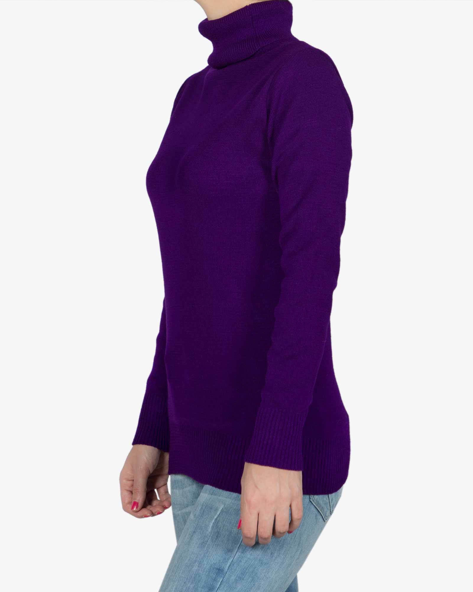 بلوز یقه اسکی بافت زنانه ساده - بنفش - بغل