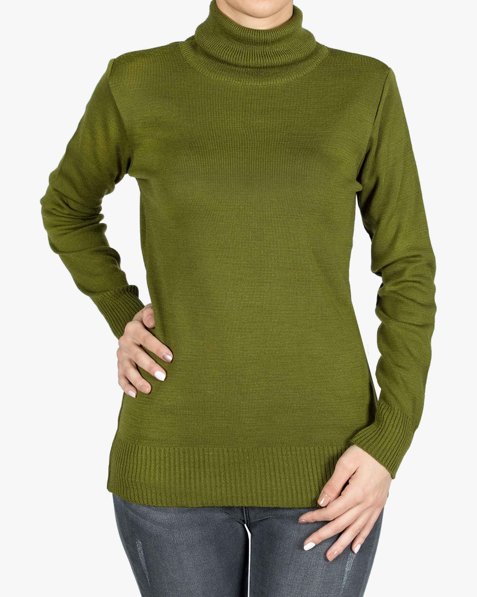 بلوز یقه اسکی بافت زنانه ساده - سبز