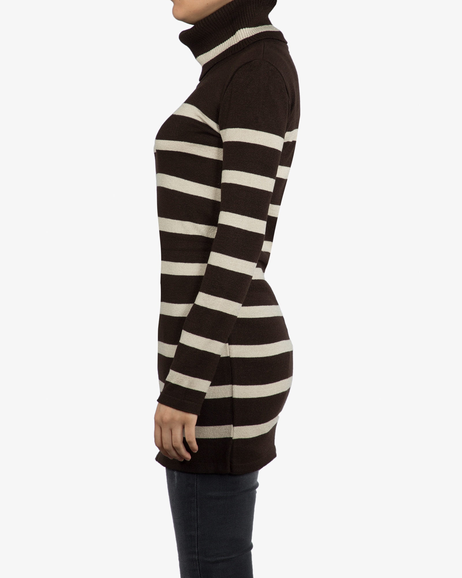 تونیک دخترانه بافت یقه اسکی راه راه - کاکائویی - بغل