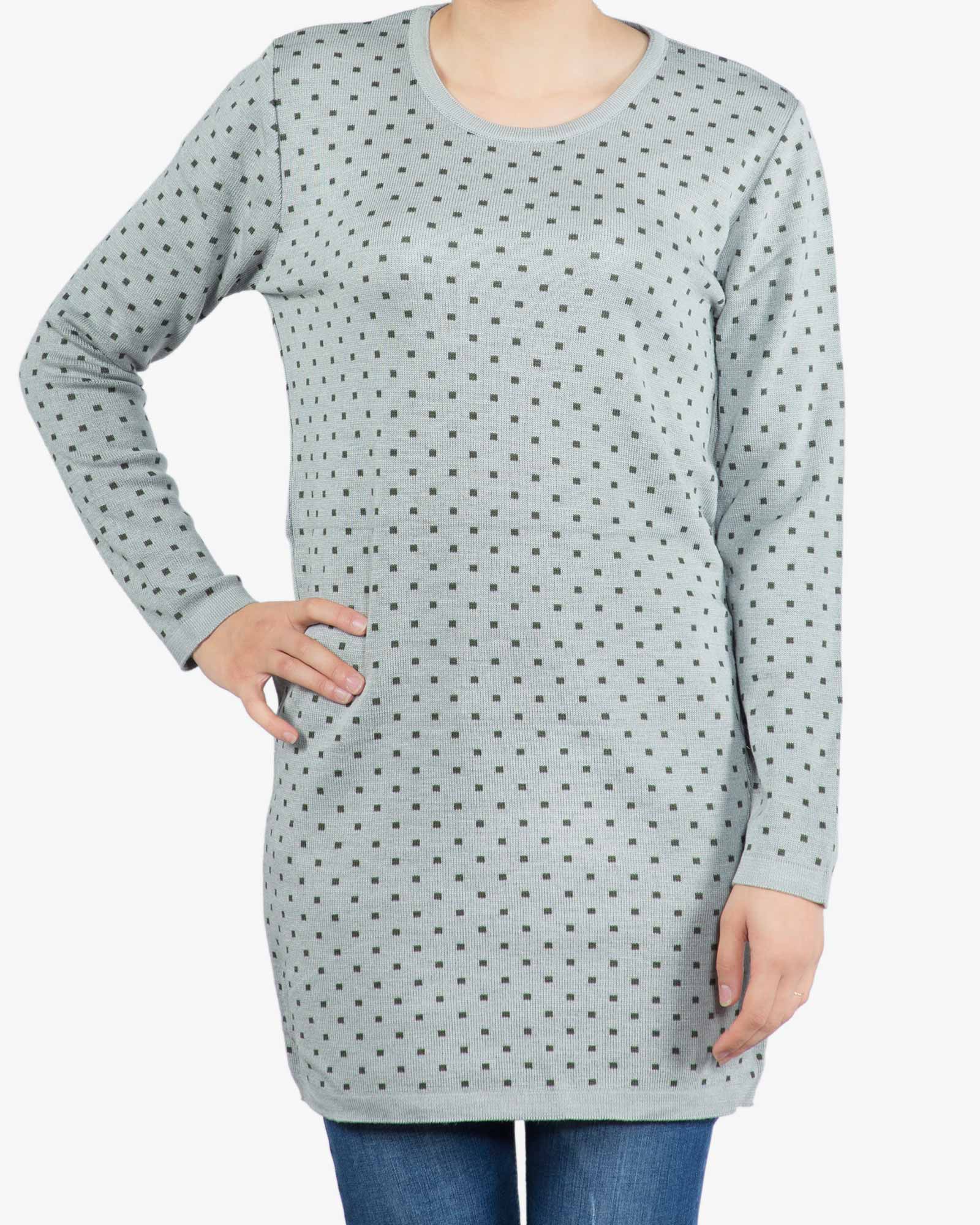 تونیک زنانه بافت یقه گرد طرح مربع - طوسی - رو به رو