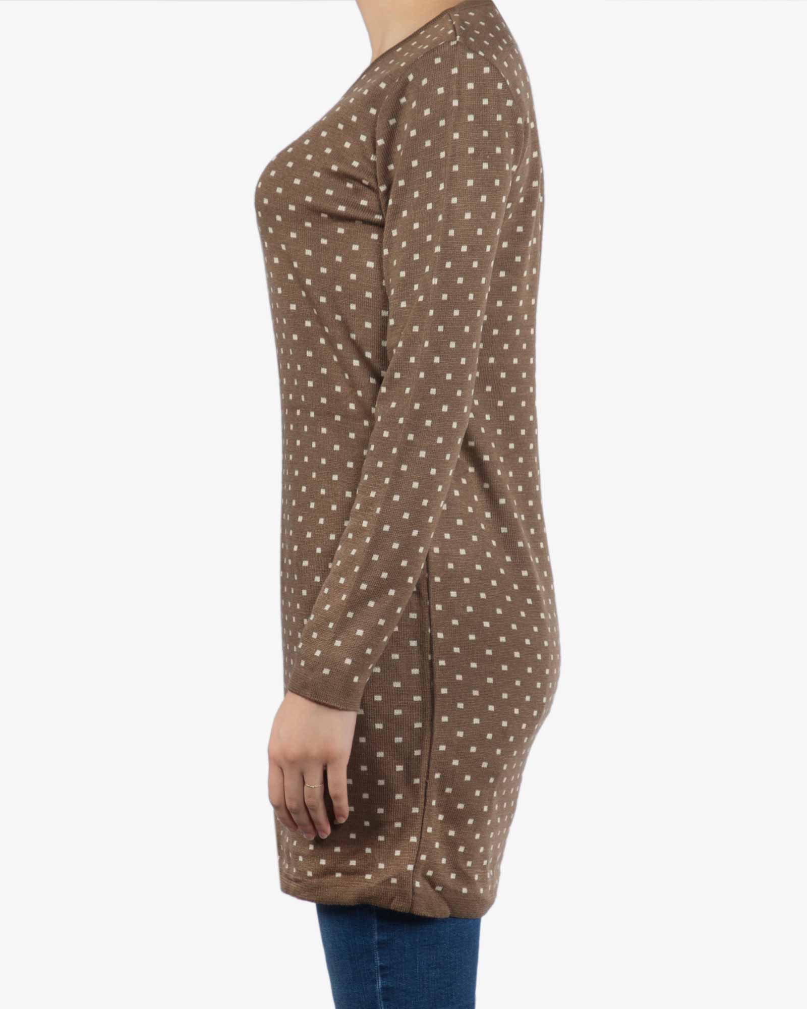 تونیک زنانه بافت یقه گرد طرح مربع - قهوه ای روشن - بغل