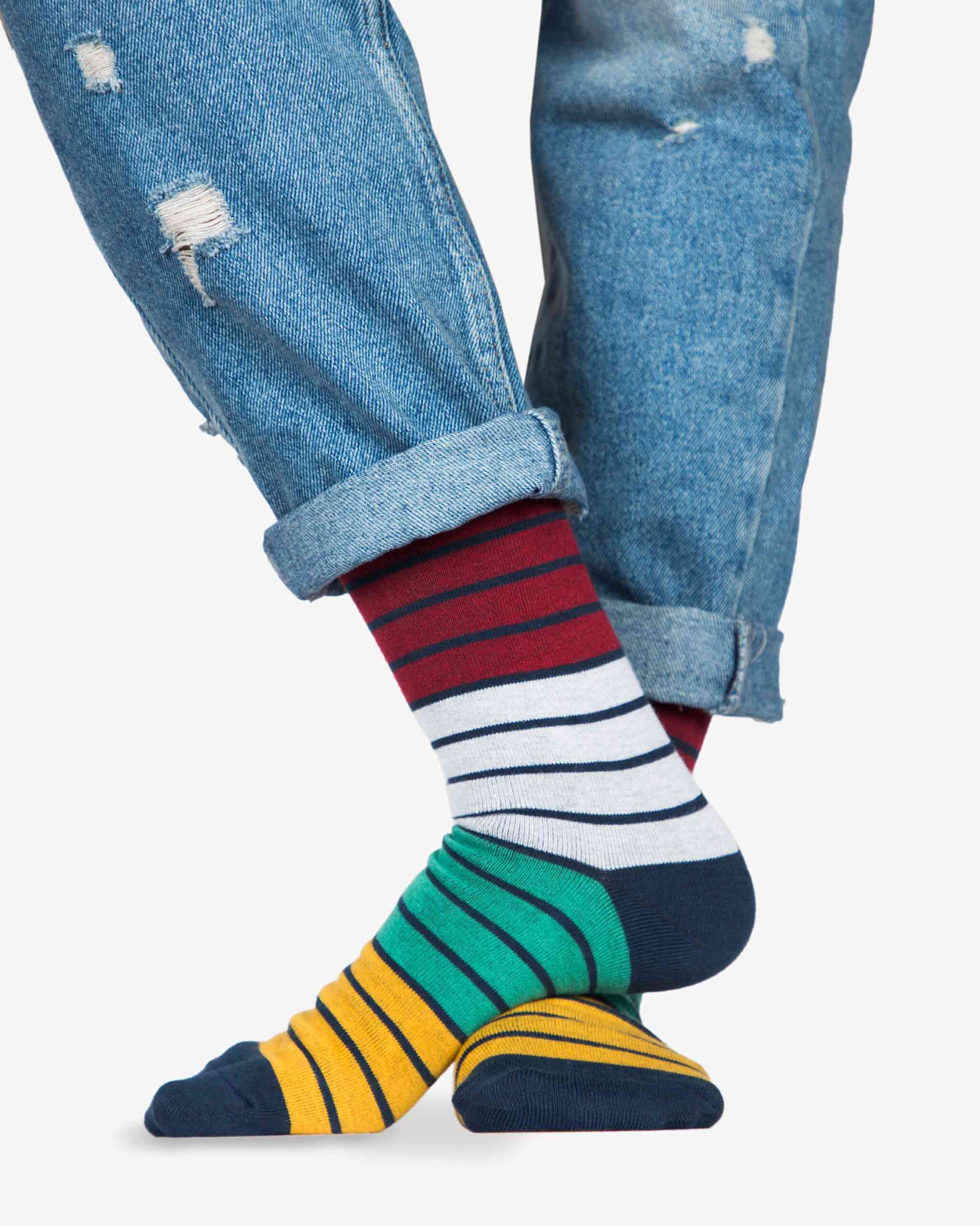 جوراب ساق دار راه راه رنگی - راه راه زرد سبزآبی سفید قرمز