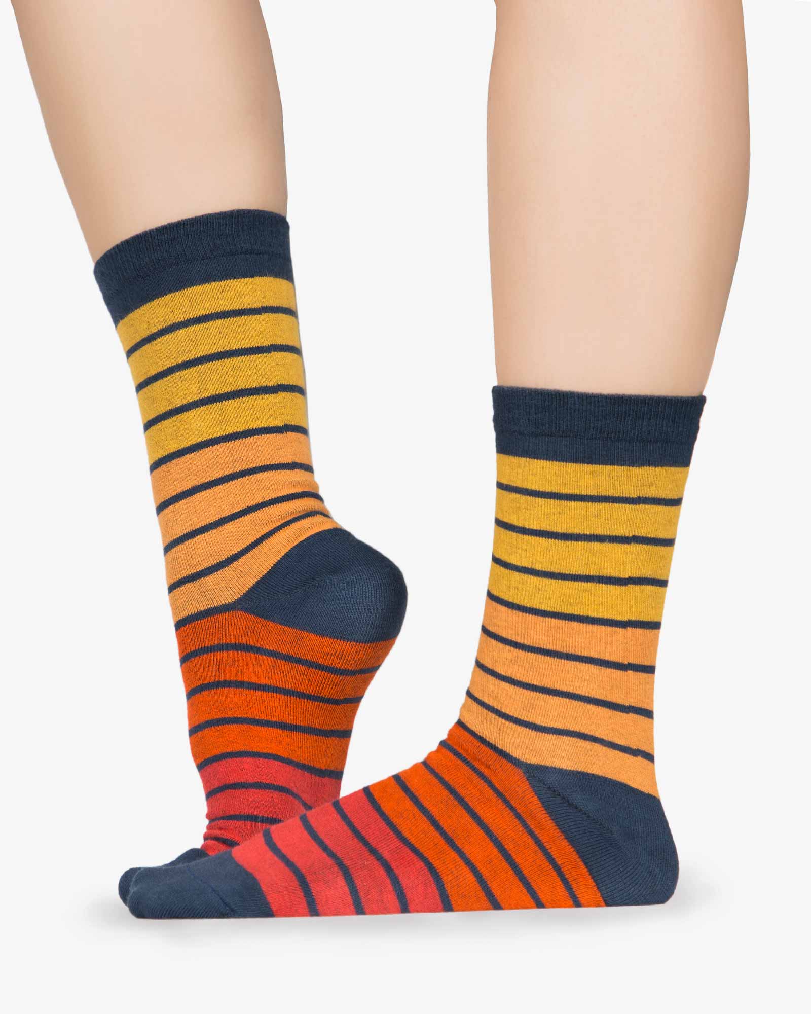 جوراب راه راه رنگی ساق دار - نارنجی تیره - بغل