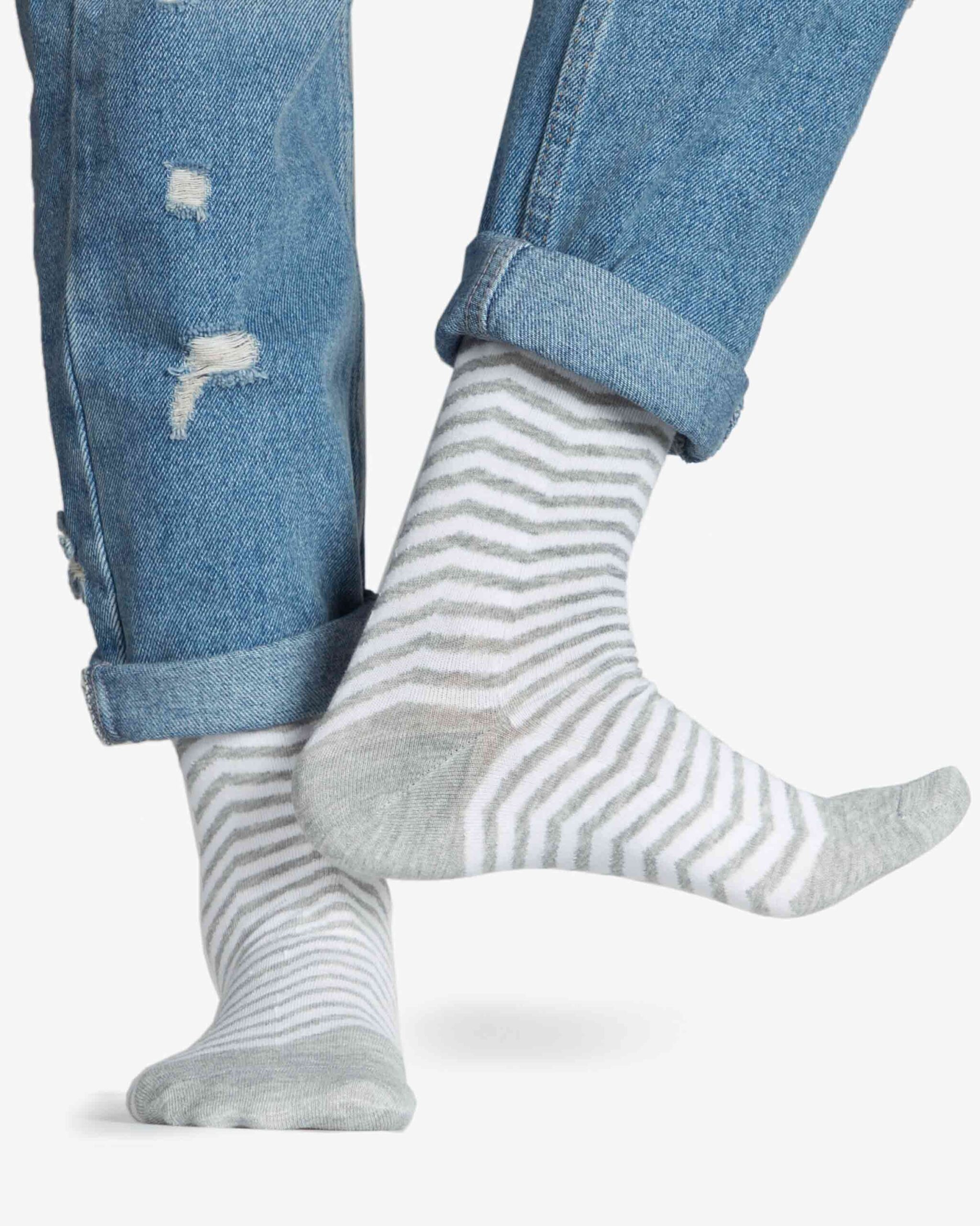 جوراب راه راه نخی ساق دار - سفید - رو به رو