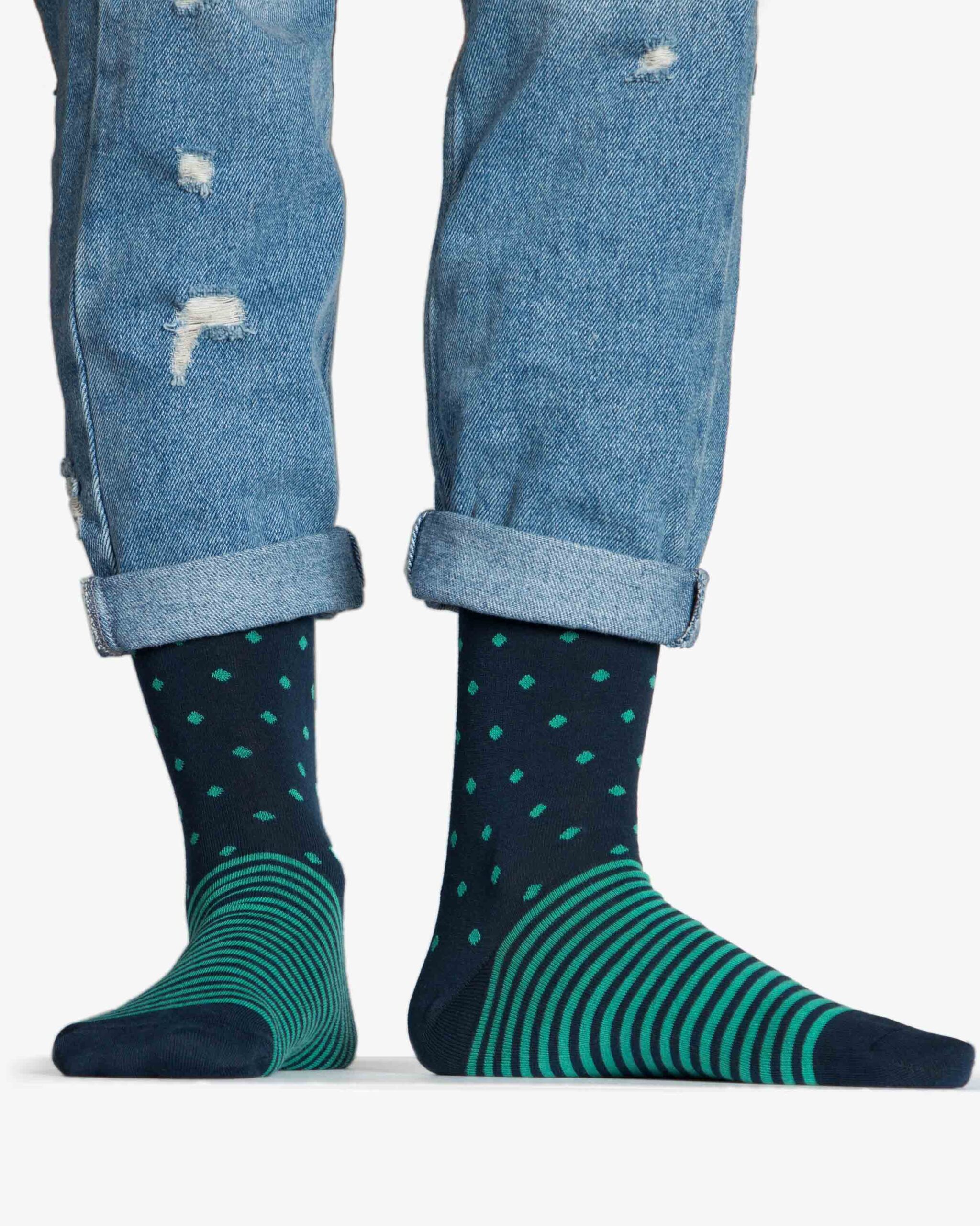 جوراب راه راه کشی طرح نقطه - سبز دریایی - رو به رو