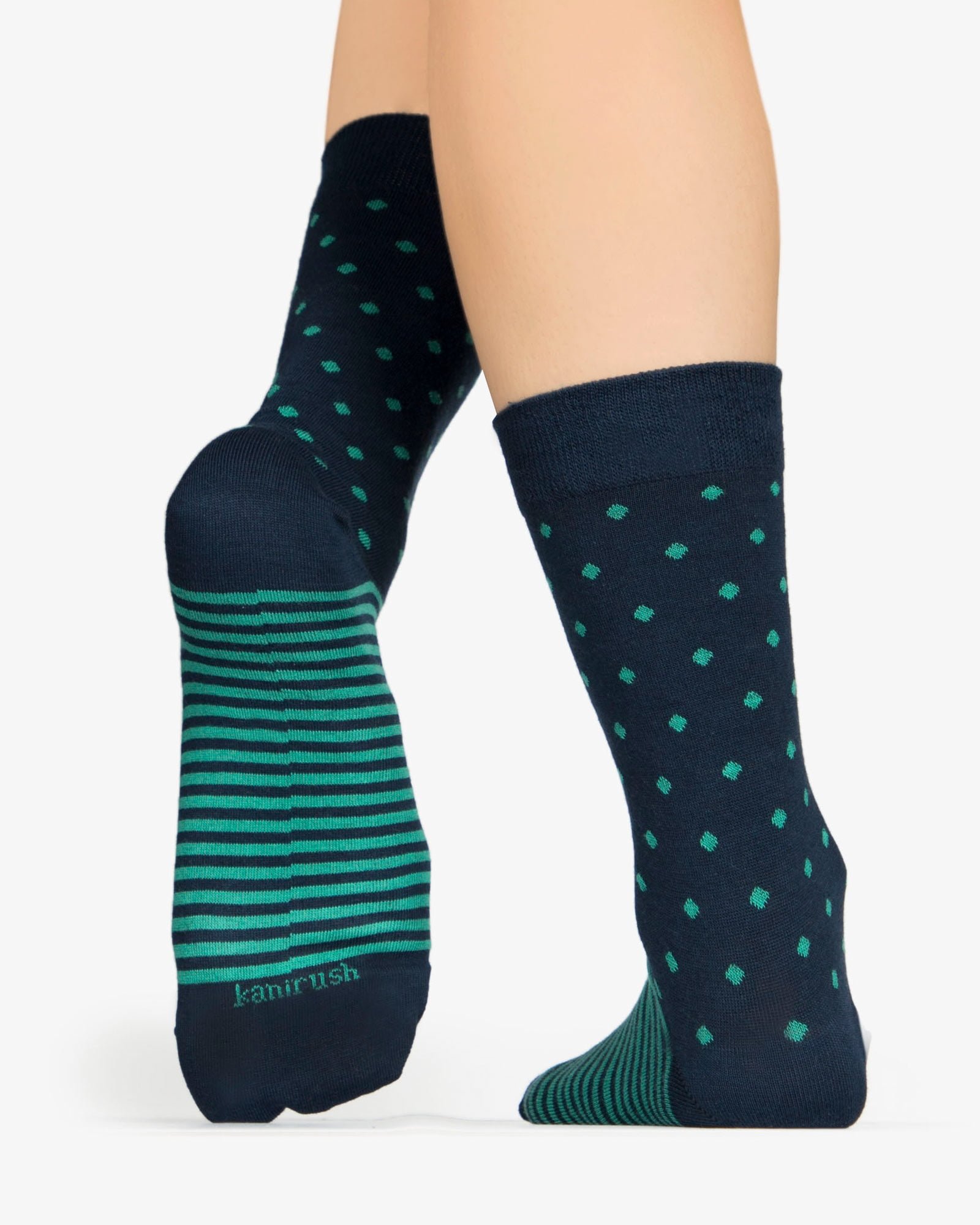 جوراب راه راه کشی طرح نقطه - سبز دریایی - پشت