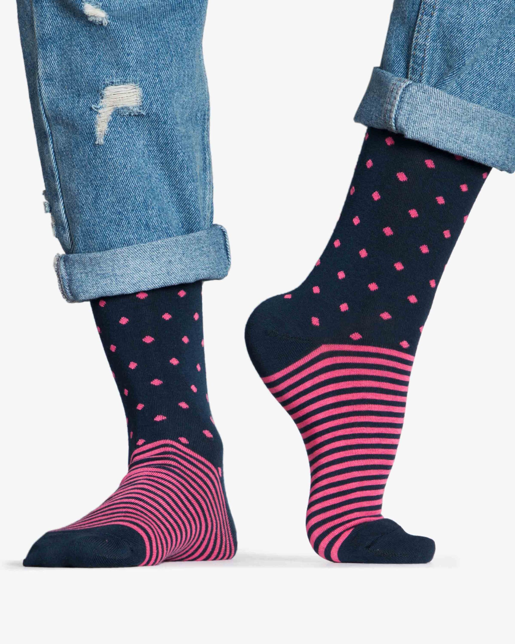 جوراب راه راه کشی طرح نقطه - سرخابی - رو به رو