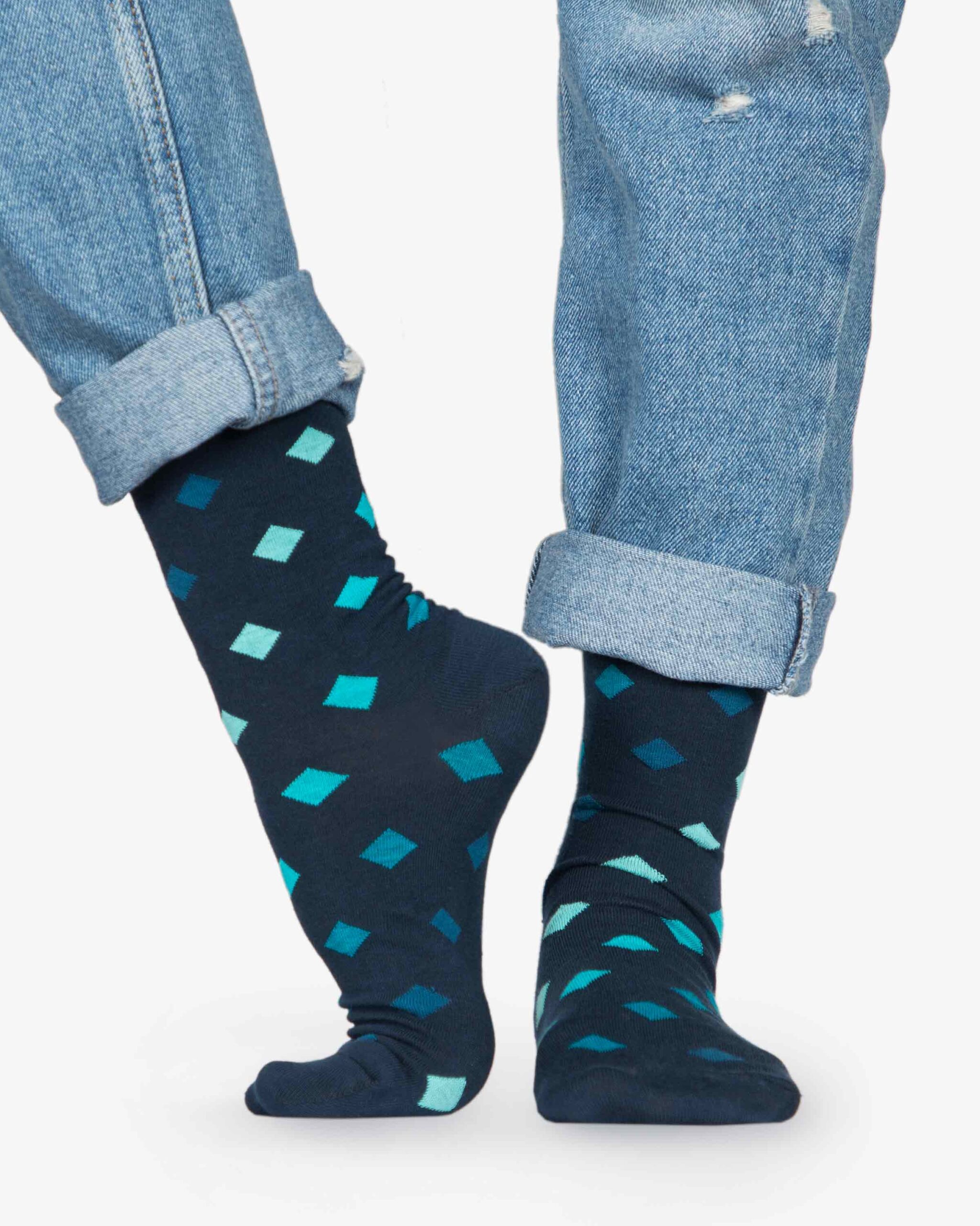 جوراب طرح لوزی ساق دار نخی - سبز آبی روشن - بغل