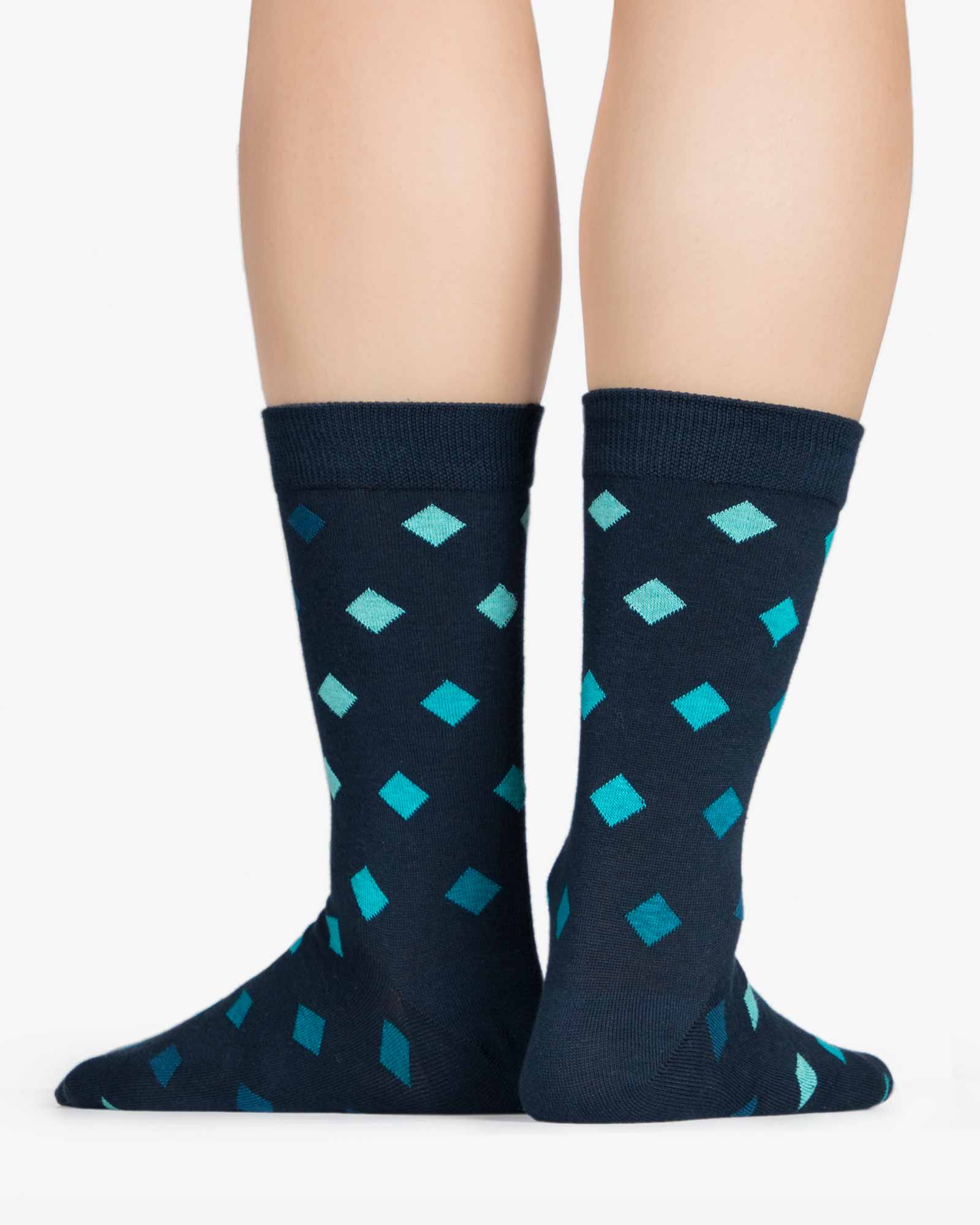 جوراب طرح لوزی ساق دار نخی - سبز آبی روشن - پشت
