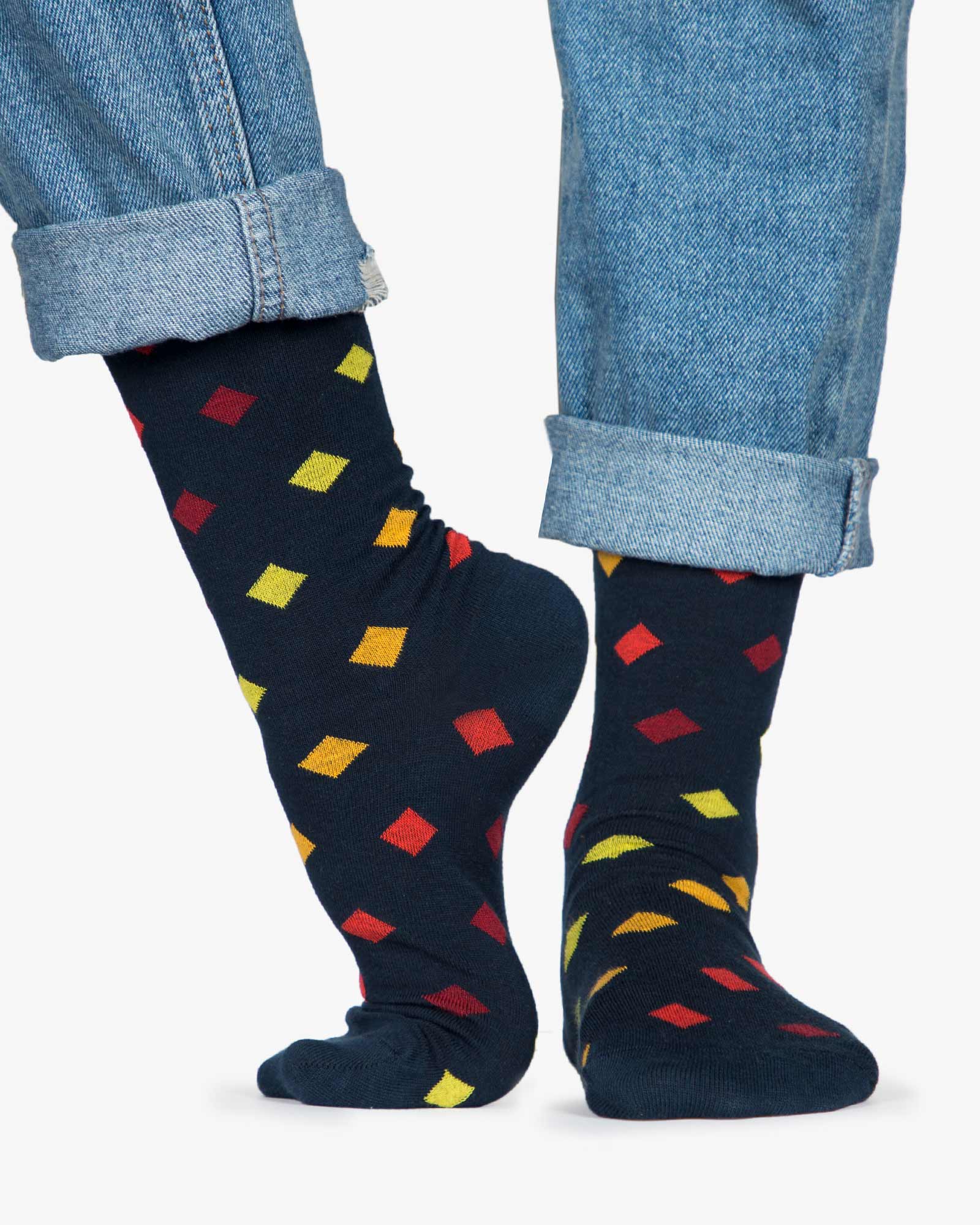 جوراب طرح لوزی ساق دار نخی - نارنجی - رو به رو