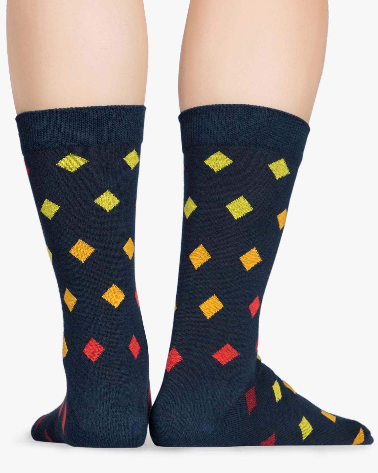 جوراب طرح لوزی ساق دار نخی - نارنجی - پشت