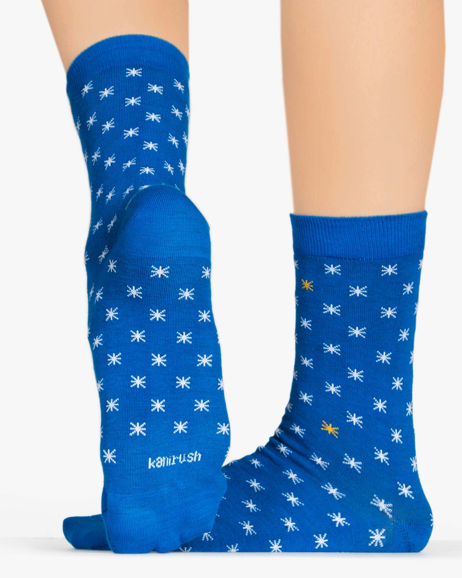 جوراب نخی ساق دار طرح ستاره - آبی - پشت