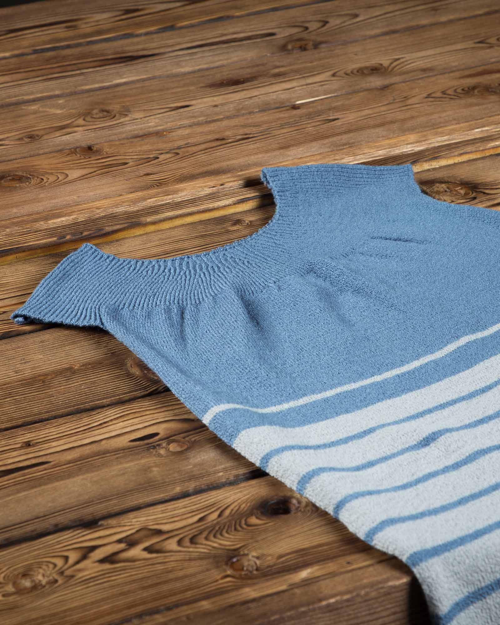 سارافون دخترانه بافت راه راه آستین حلقه ای - آبی روشن - بافت