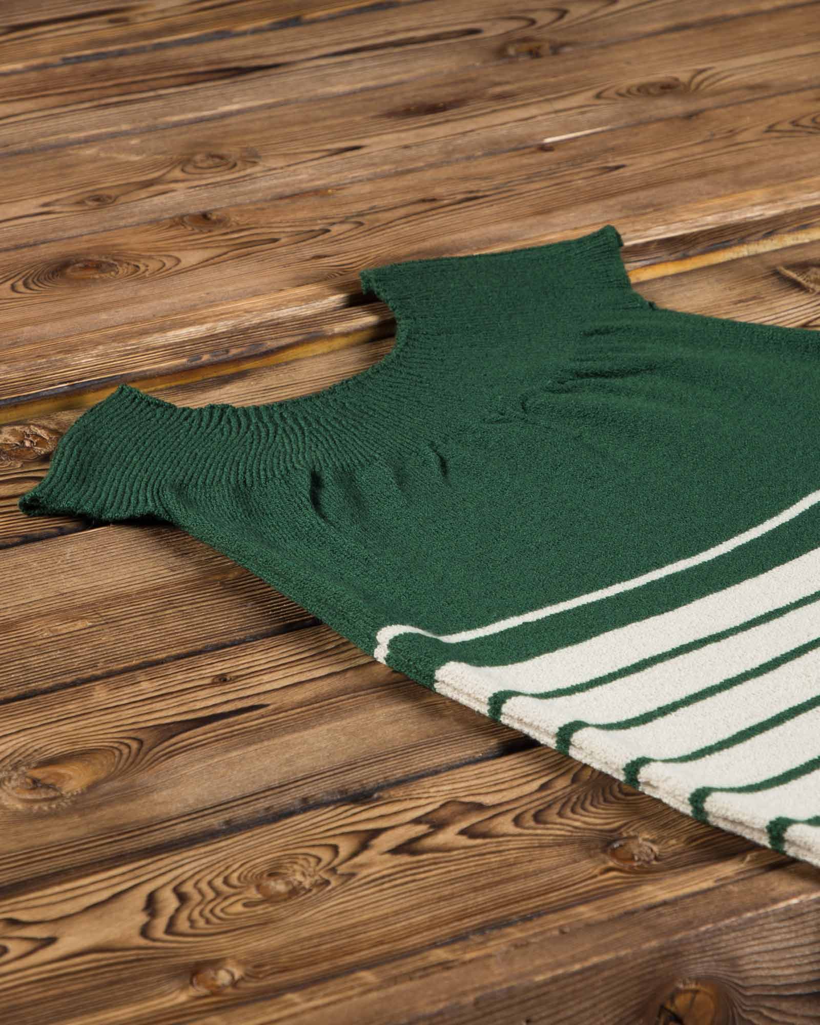 سارافون دخترانه بافت راه راه آستین حلقه ای - سبز تیره - بافت