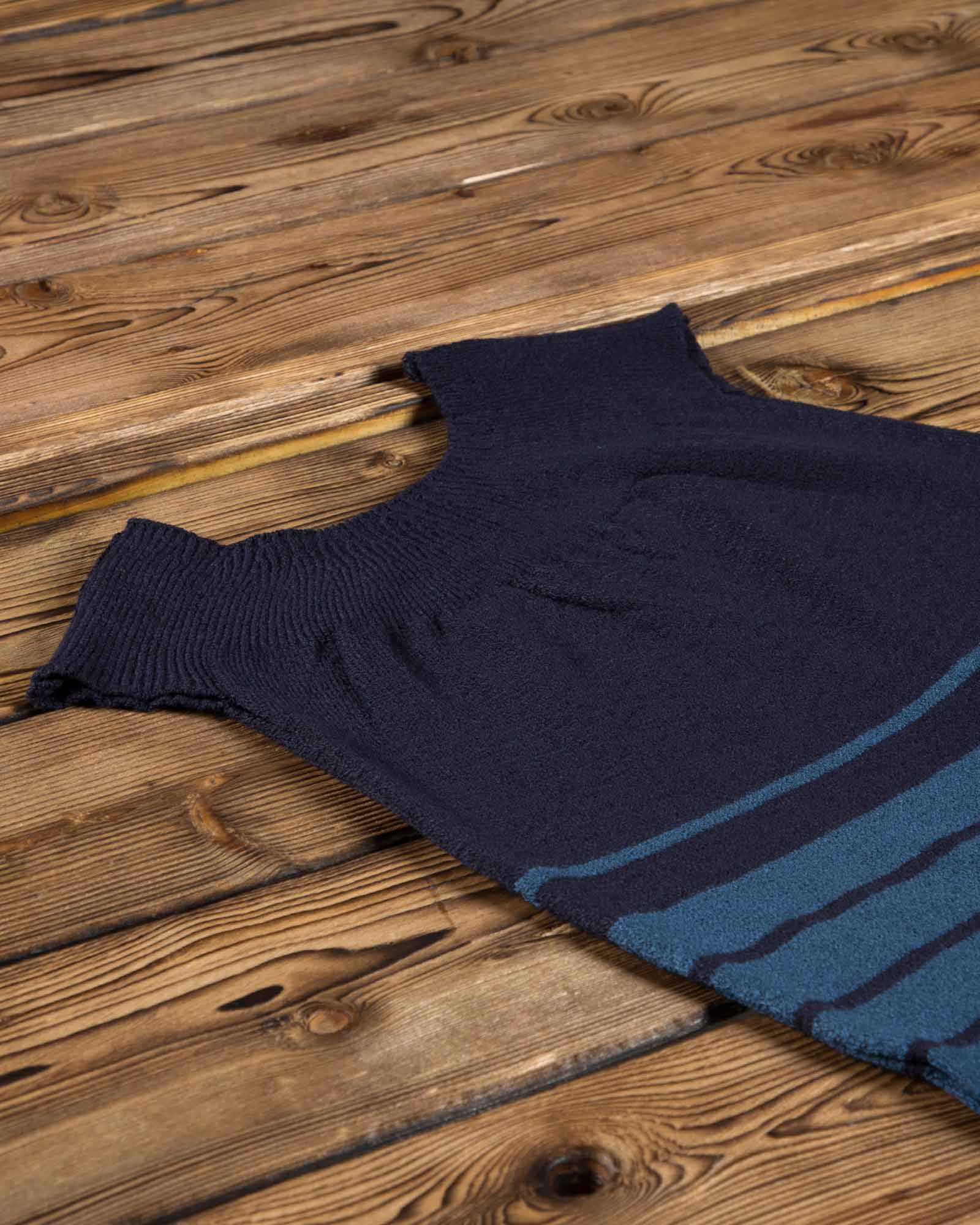 سارافون دخترانه بافت راه راه آستین حلقه ای - سرمه ای تیره - بافت