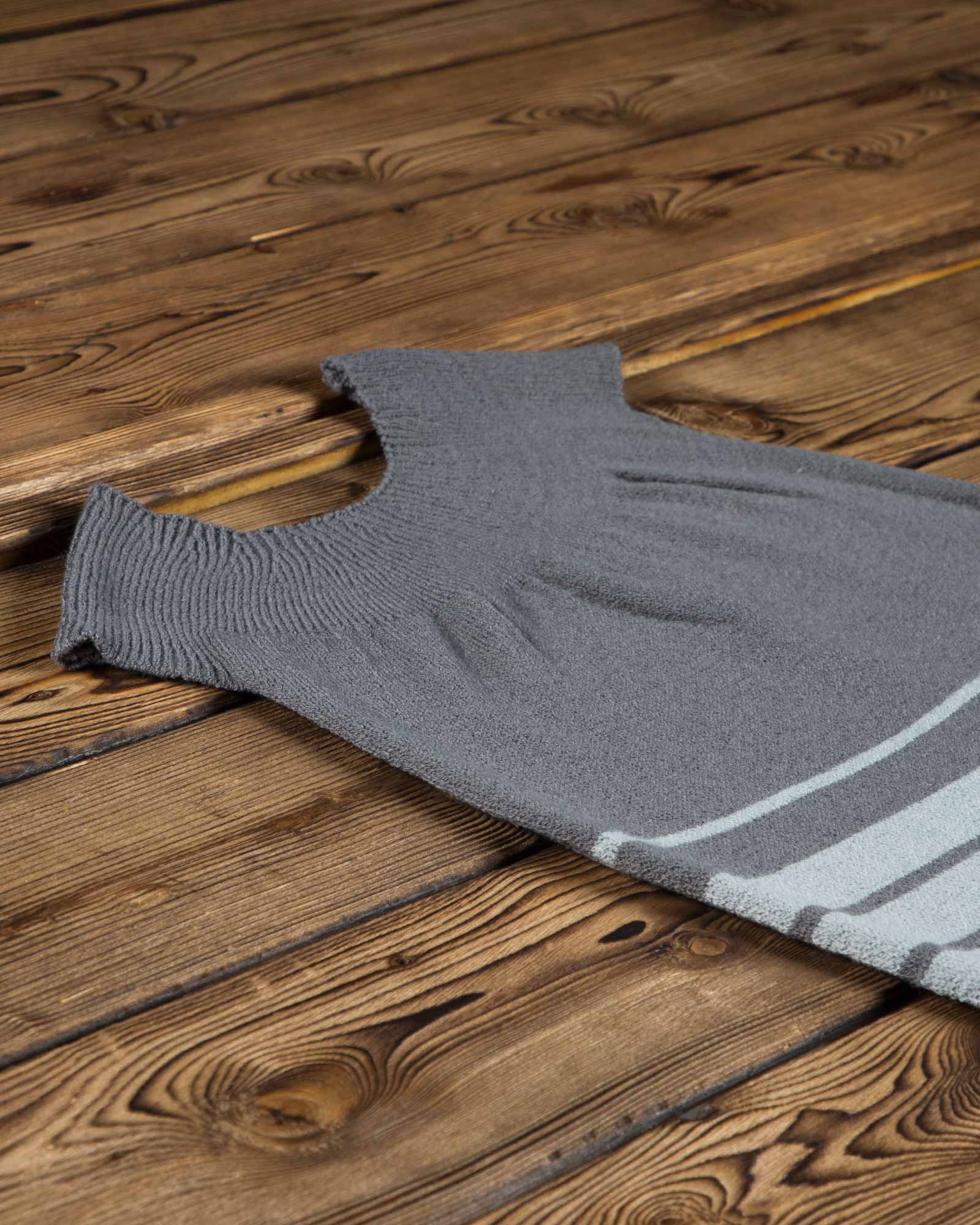 سارافون دخترانه بافت راه راه آستین حلقه ای - طوسی - بافت