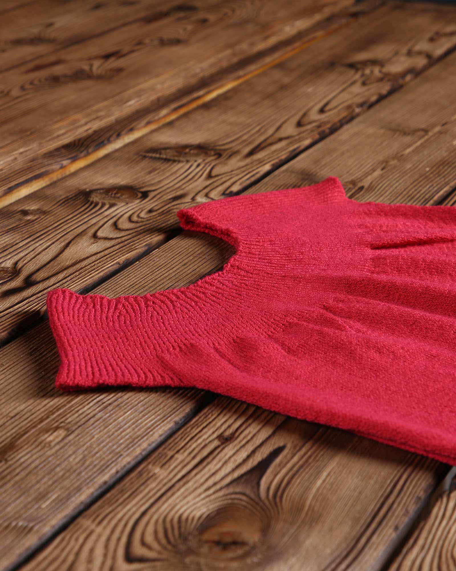 سارافون دخترانه بافت راه راه آستین حلقه ای - قرمز روشن - بافت