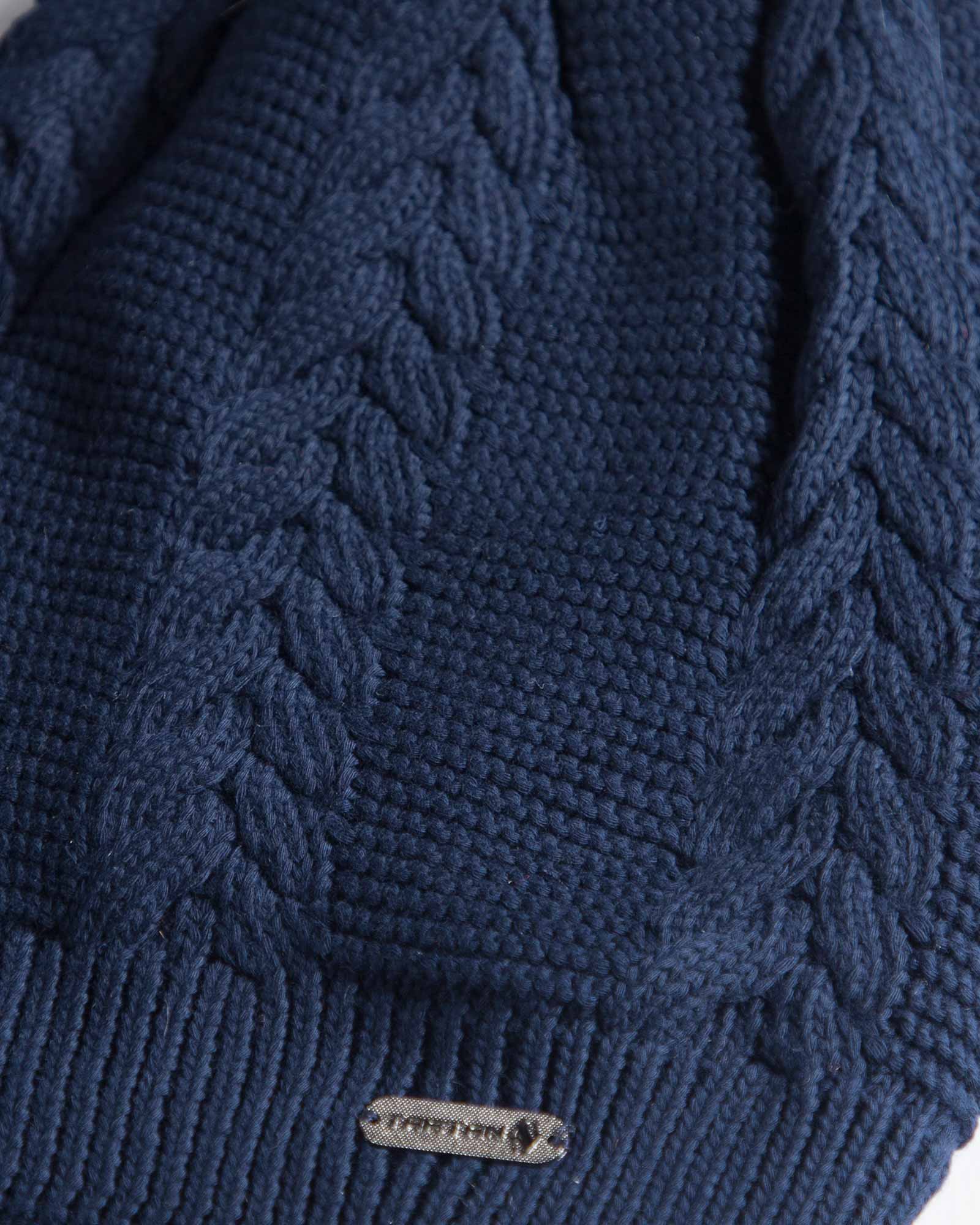 ست کلاه و شال گردن و دستکش بافتنی ساده - سرمه ای تیره - کلاه بافت