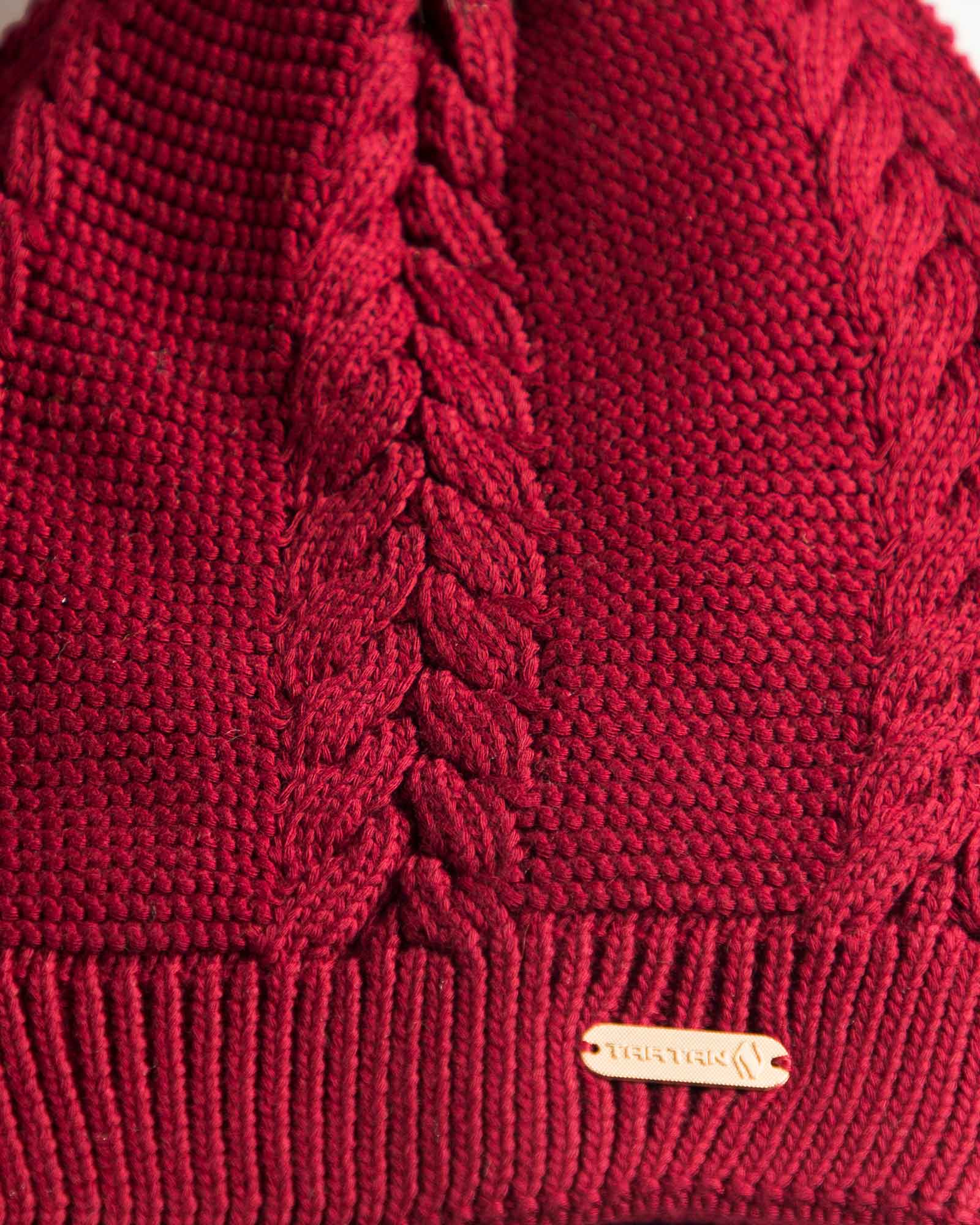 ست کلاه و شال گردن و دستکش بافتنی ساده - عنابی - کلاه بافت