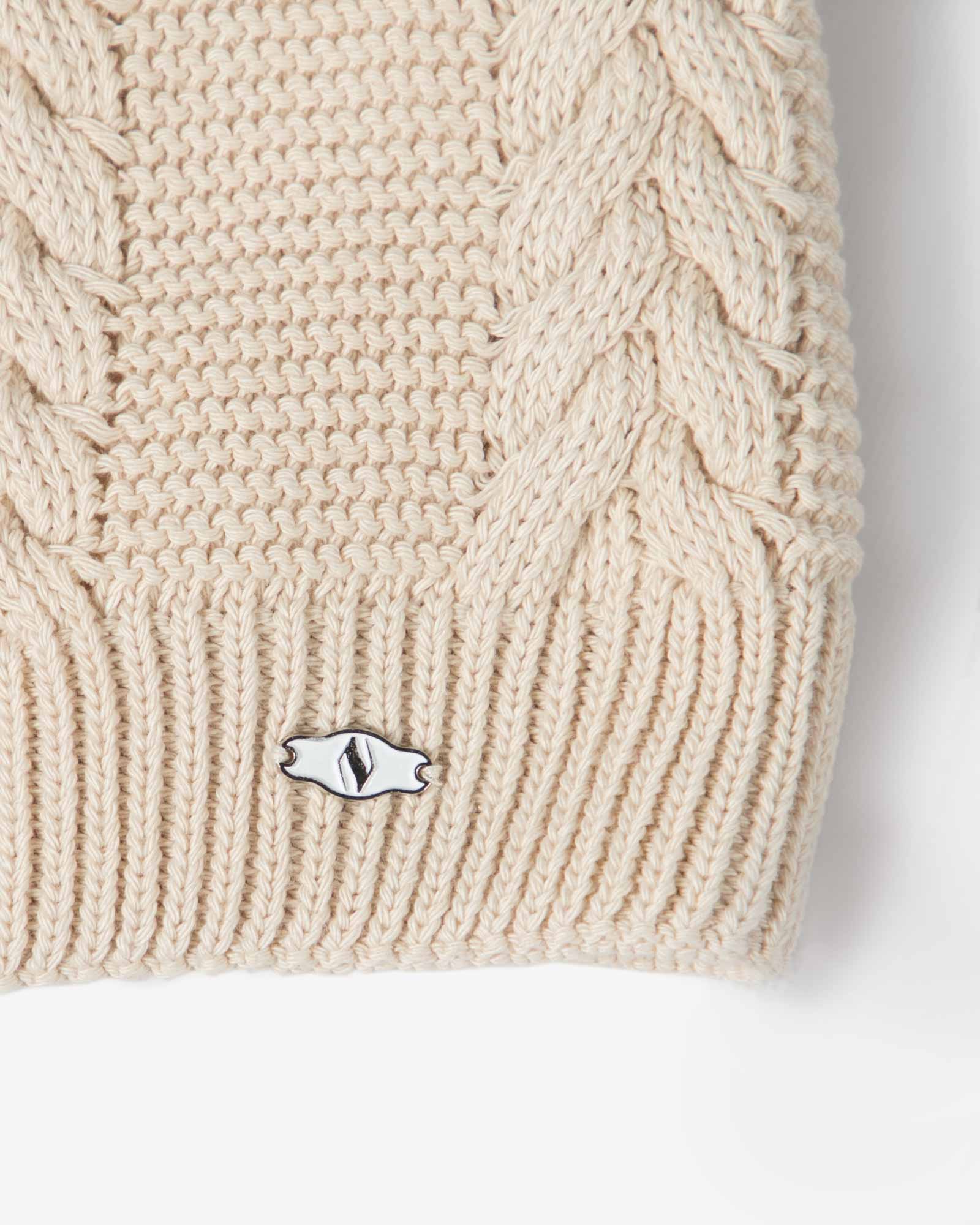 ست کلاه و شال گردن و دستکش بافتنی ساده - کرمی - کلاه بافت