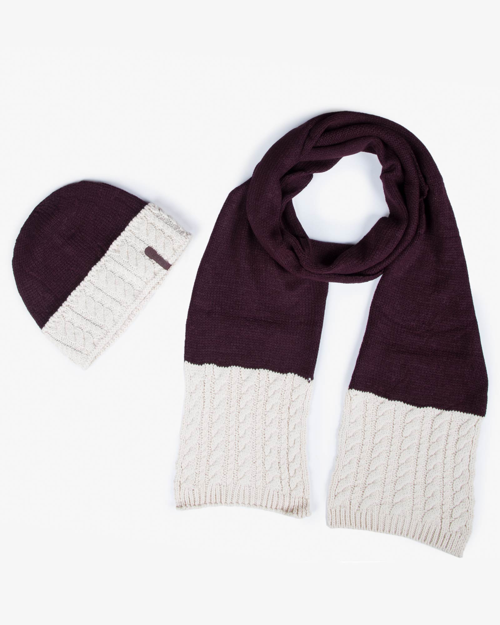 شال و کلاه بافتنی دو رنگ - عنابی - محصول