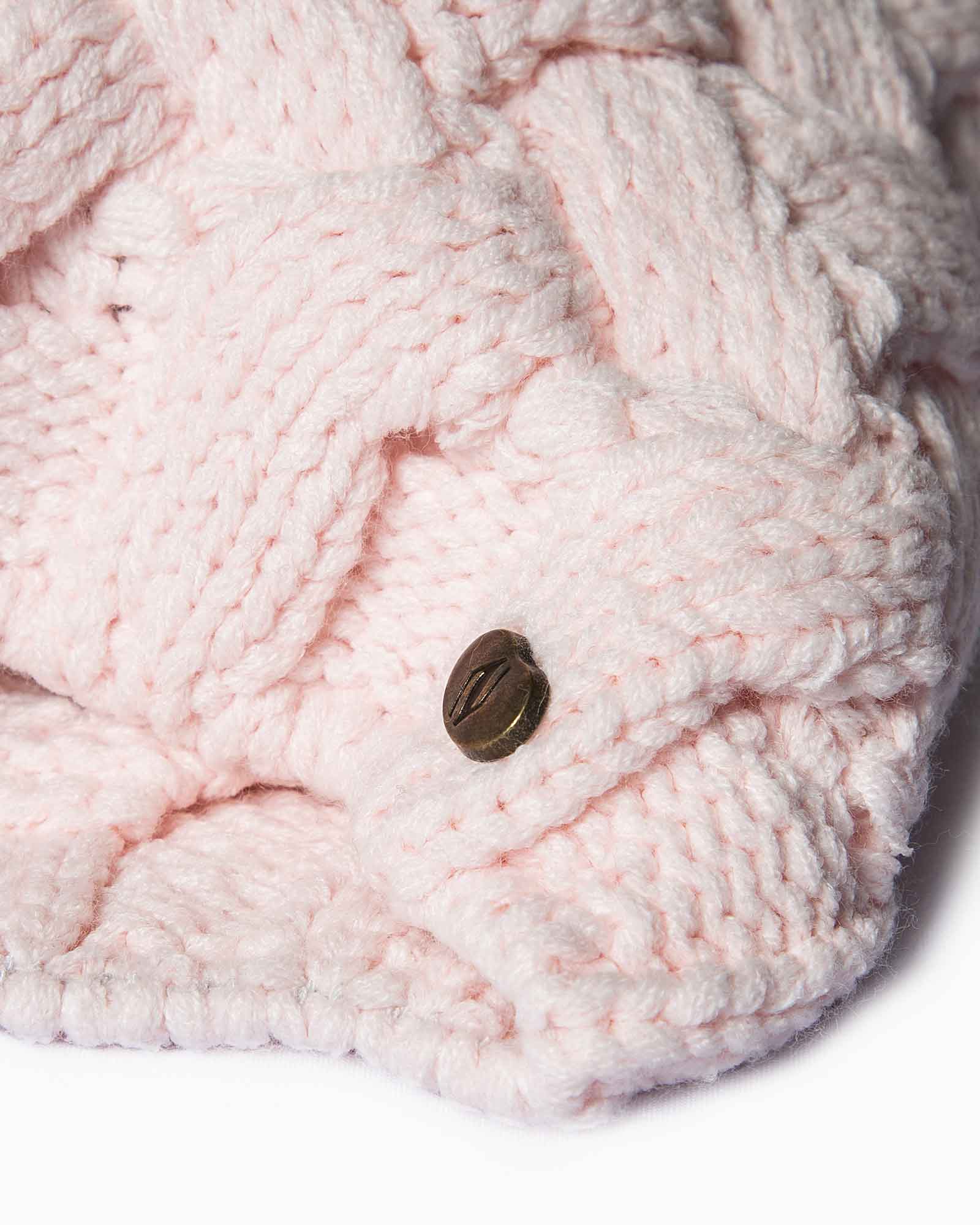 شال گردن و کلاه بافت طرح حصیری - صورتی - لوگو