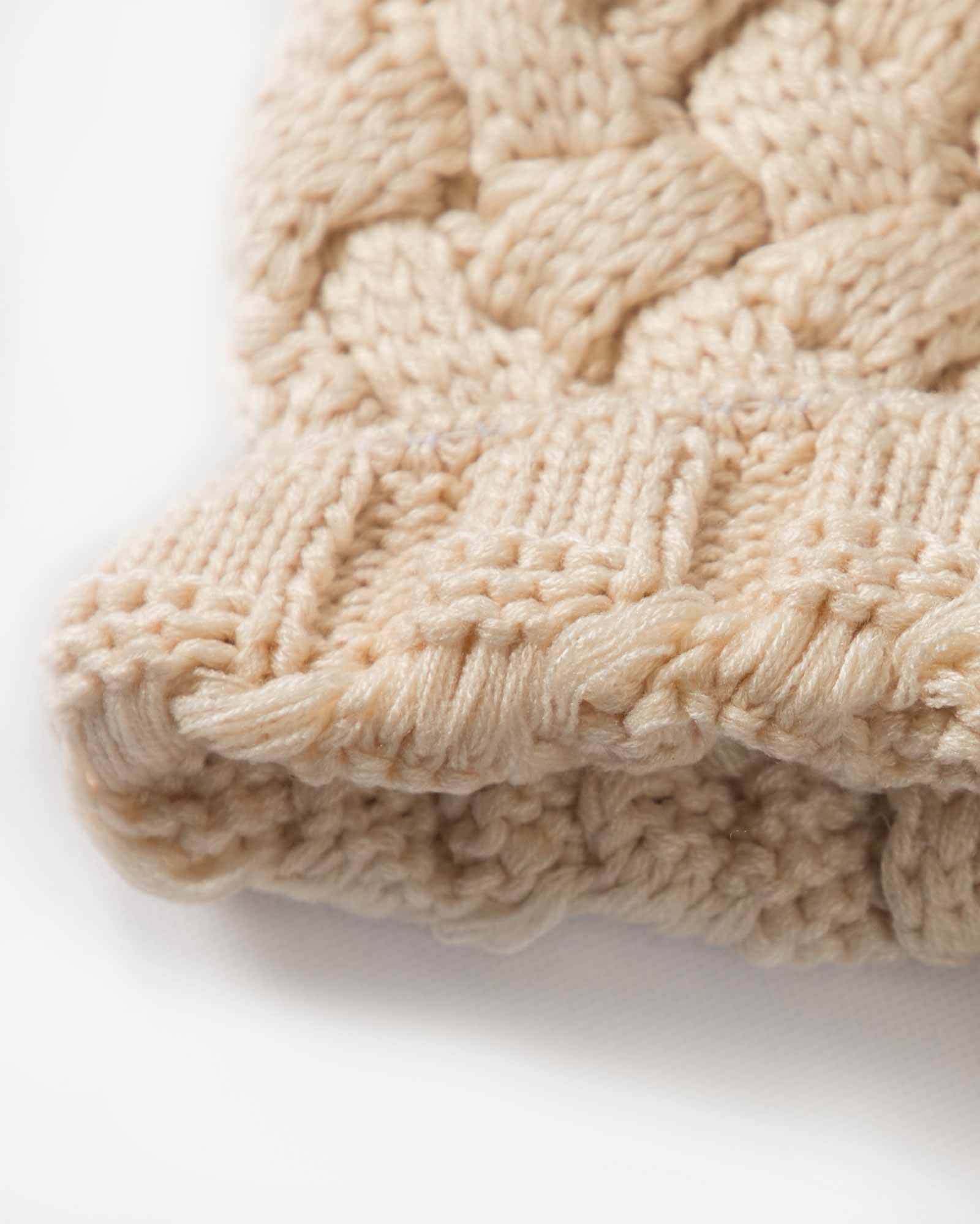 شال گردن و کلاه بافت طرح حصیری - کرمی - کلاه