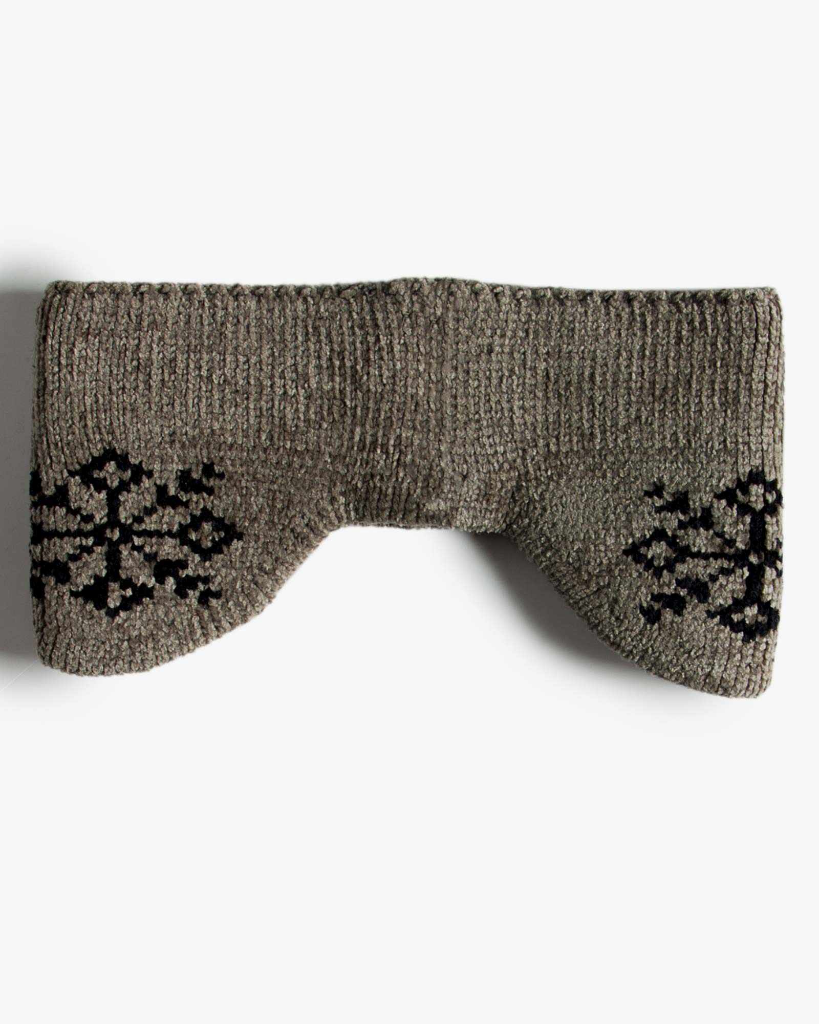 هدبند بافت گوش دار طرح دار - زیتونی سیر - رو به رو هدبند