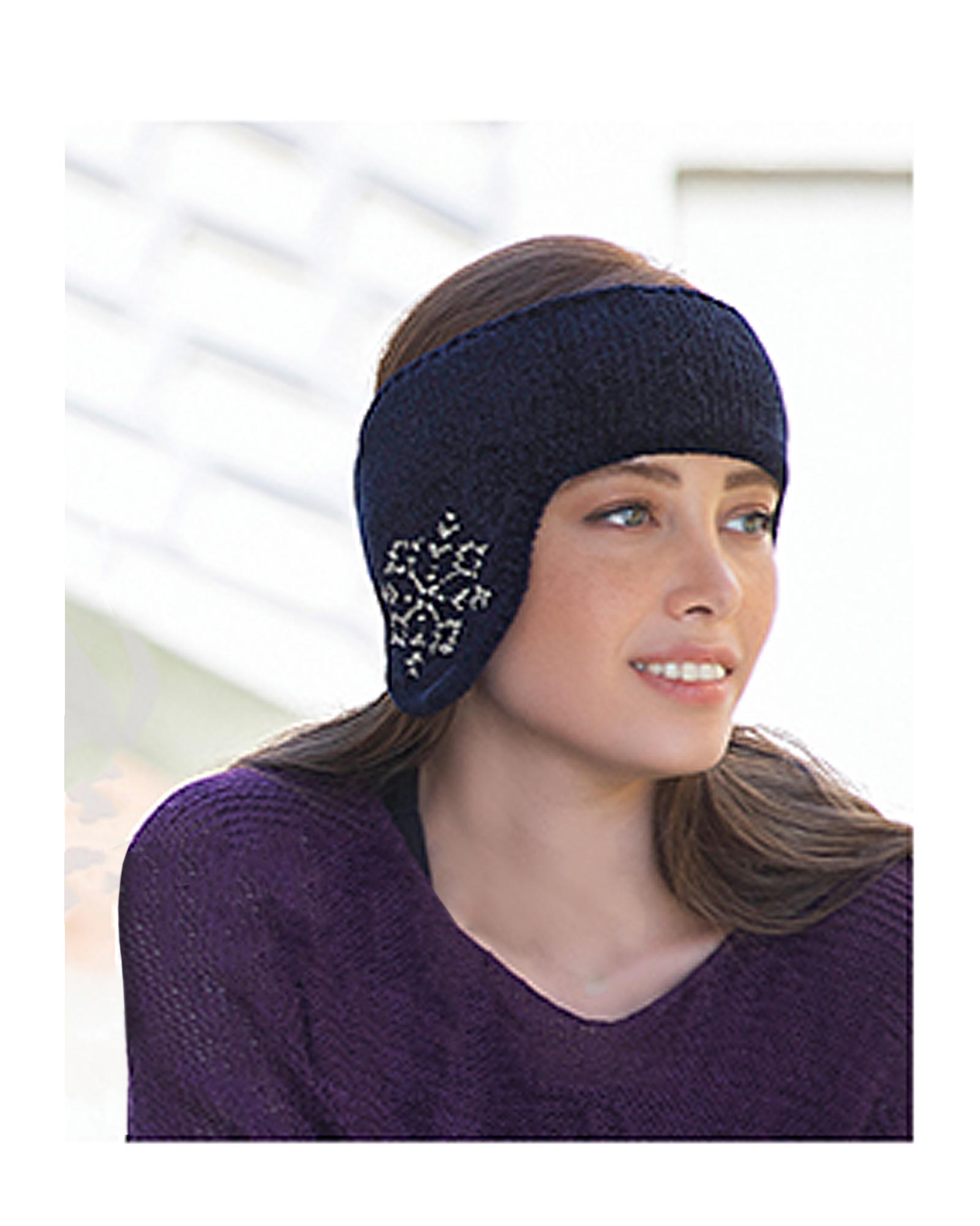 هدبند بافت گوش دار طرح دار - سرمه ای تیره - محیطی