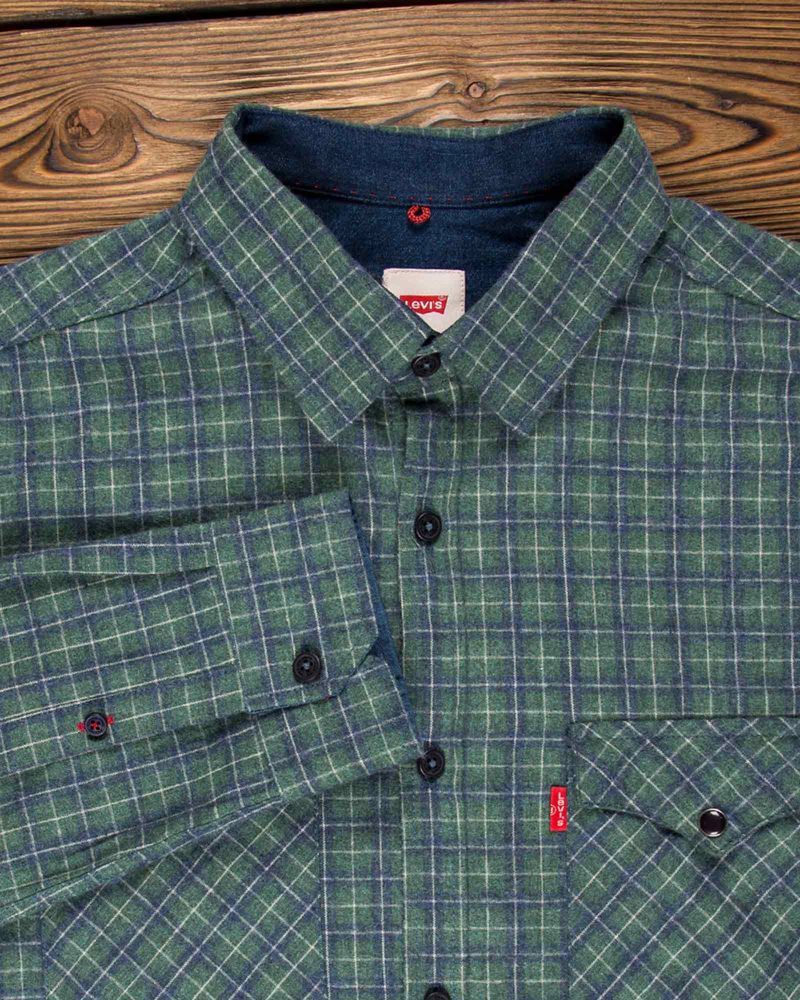 پیراهن مردانه چهارخانه ریز - سبز تیره - یقه مردانه