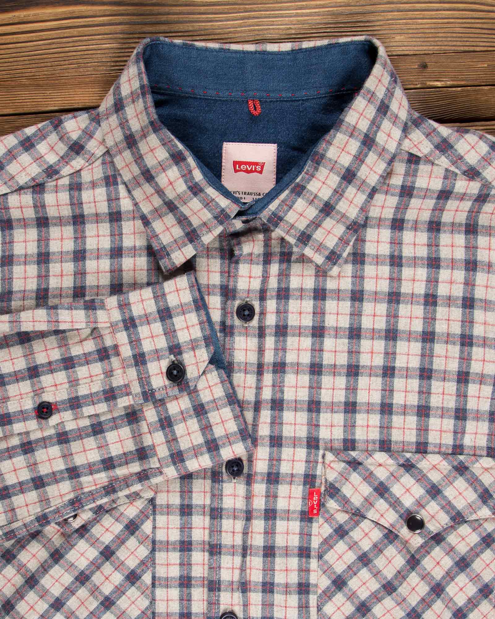 پیراهن مردانه چهارخانه ریز - کرمی - آستین بلند