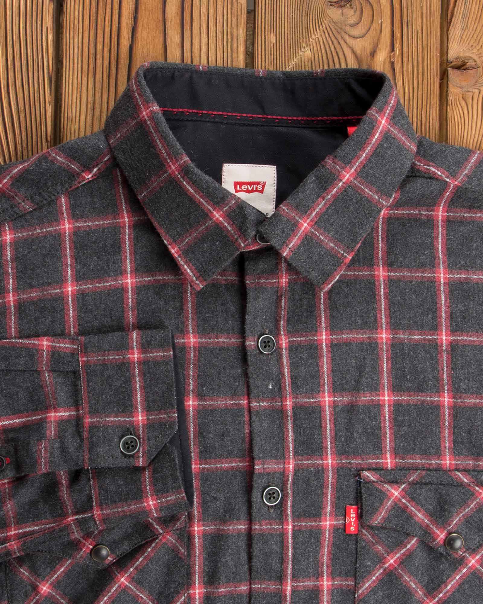 پیراهن مردانه چهارخانه مشکی پشمی - مشکی - آستین یقه مردانه