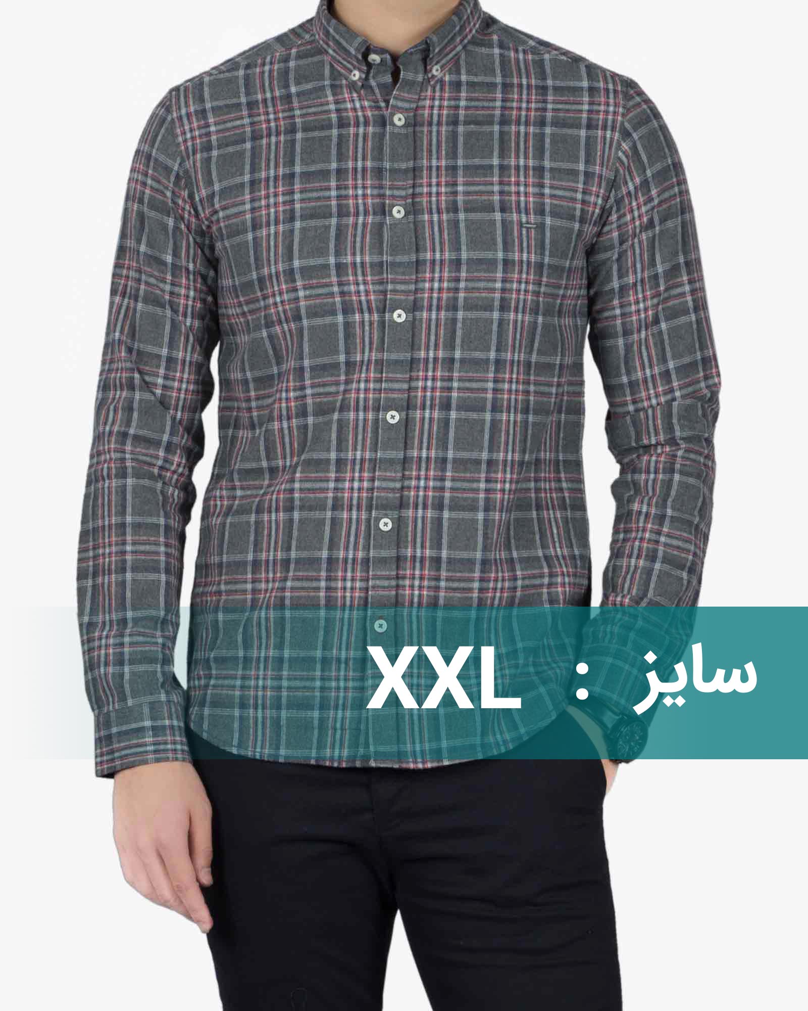 پیراهن مردانه طرح چهارخانه پشمی - چهارخانه خاکستری، قرمز