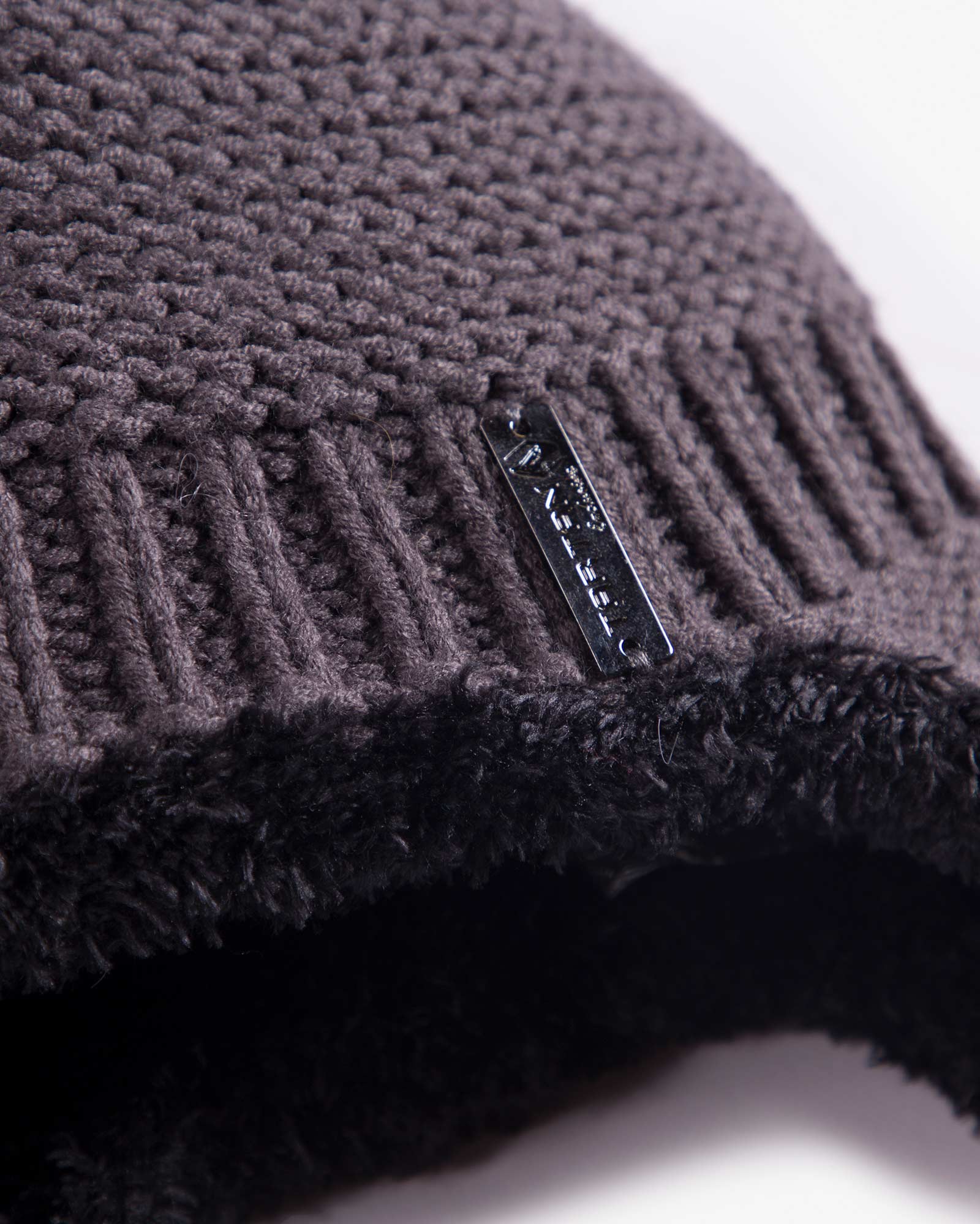 کلاه بافت گوش دار منگوله دار - خاکستری تیره - کلاه بافت