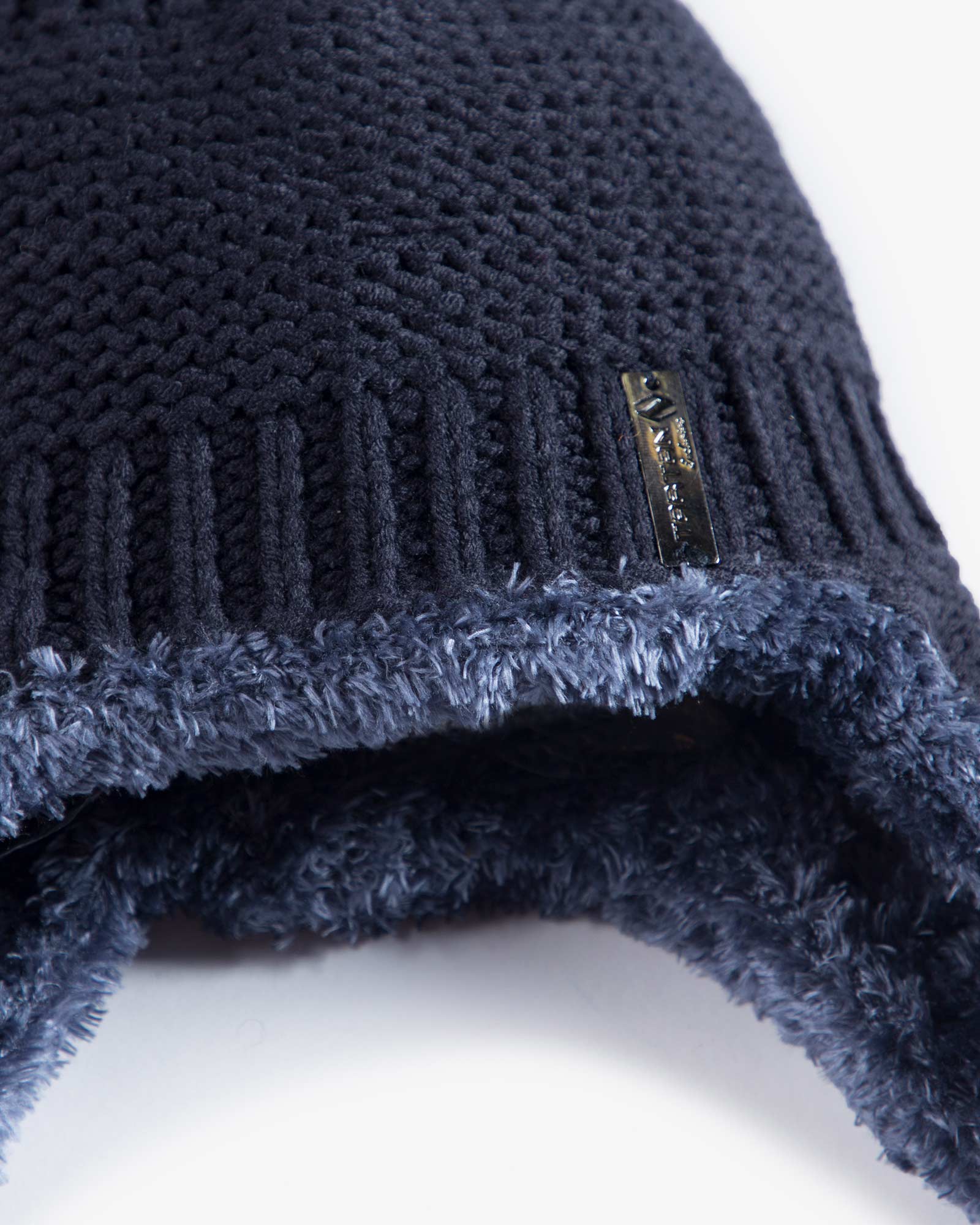 کلاه بافت گوش دار منگوله دار - سرمه ای تیره - کلاه بافت